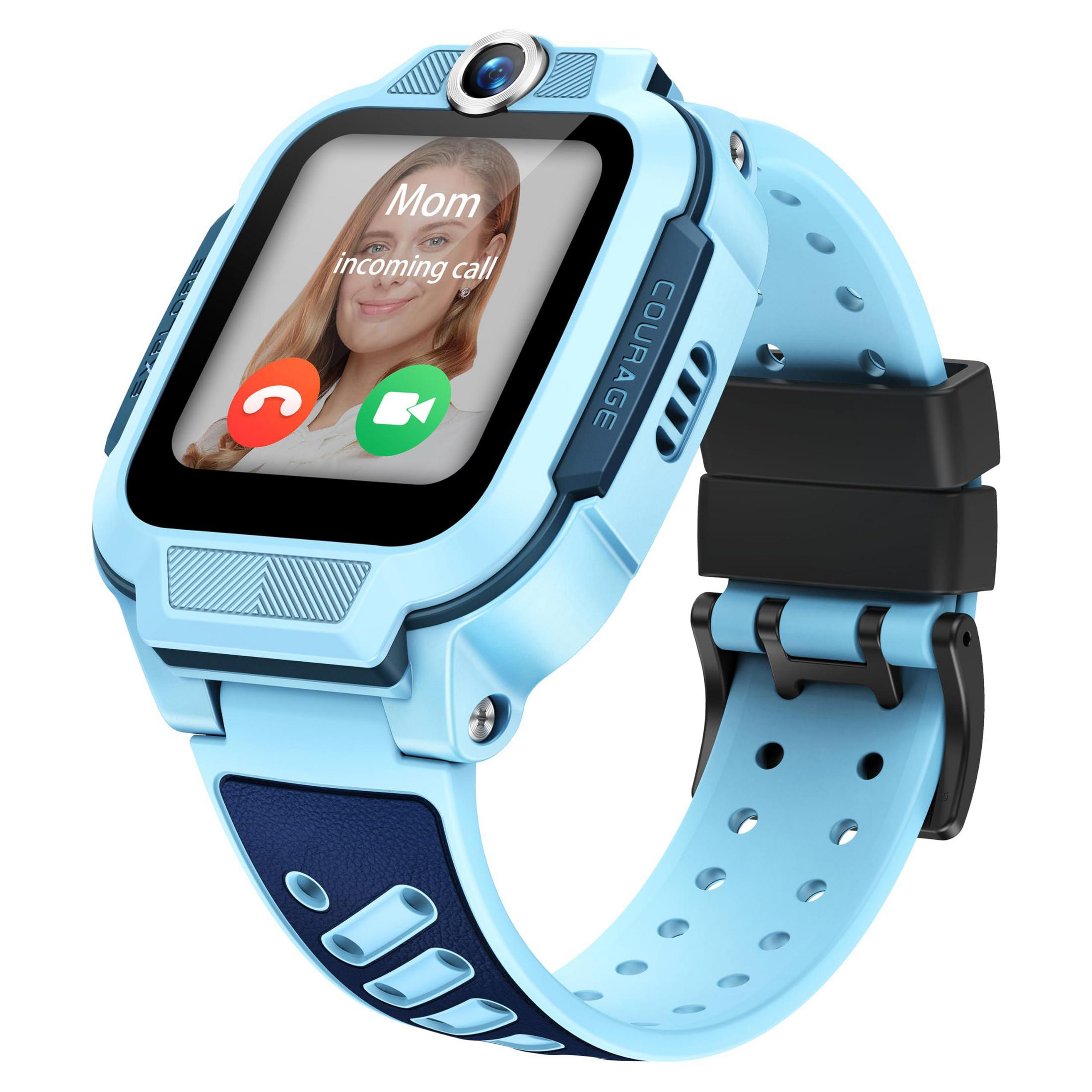 Uno smartwatch blu chiaro mostra una chiamata in arrivo da 'Mamma' con pulsanti di accettazione e rifiuto.