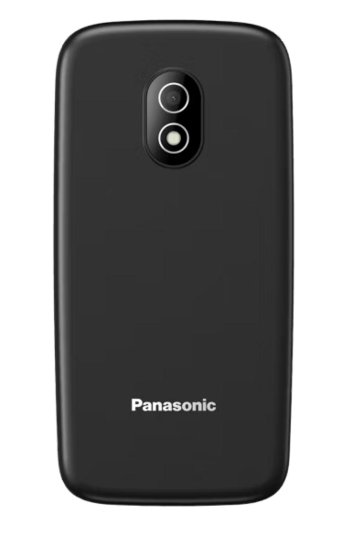 Smartphone nero con doppia fotocamera e logo Panasonic sul retro.