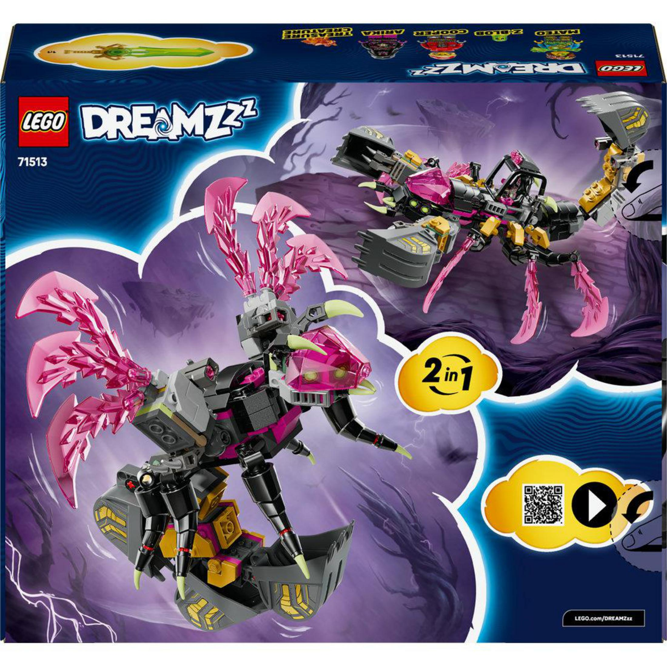 Set LEGO DREAMZzz 71513 con uccello e veicolo scorpione.