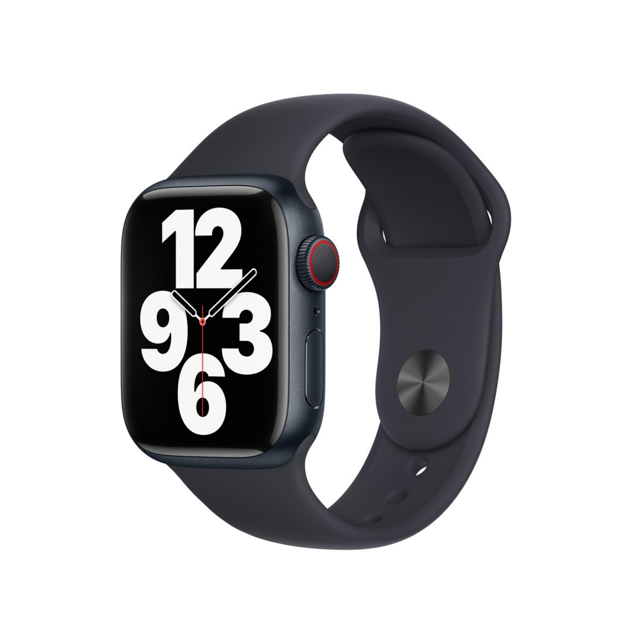 Uno smartwatch scuro con display digitale bianco su schermo nero.