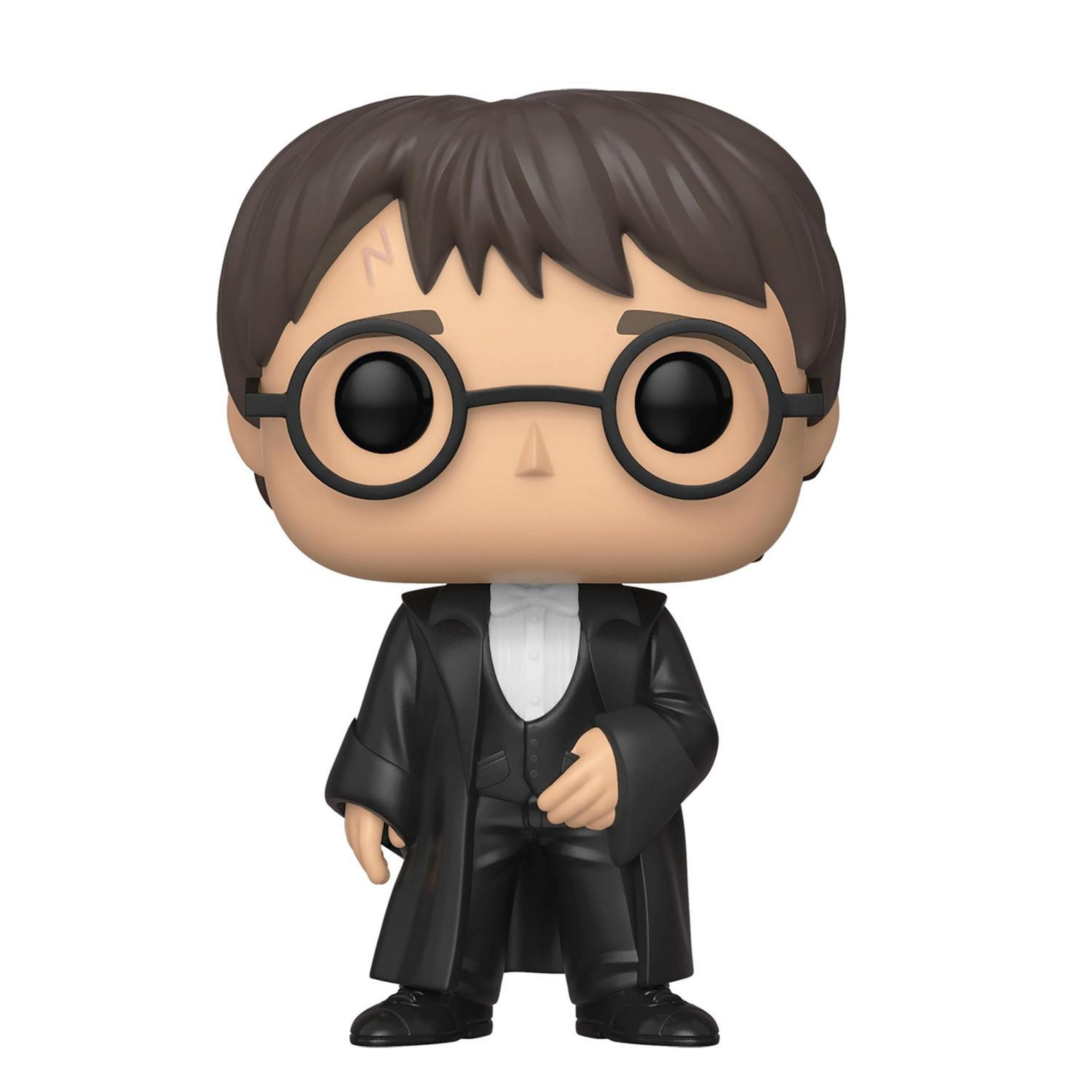 Figura Funko Pop de Harry Potter con túnica y traje negros.