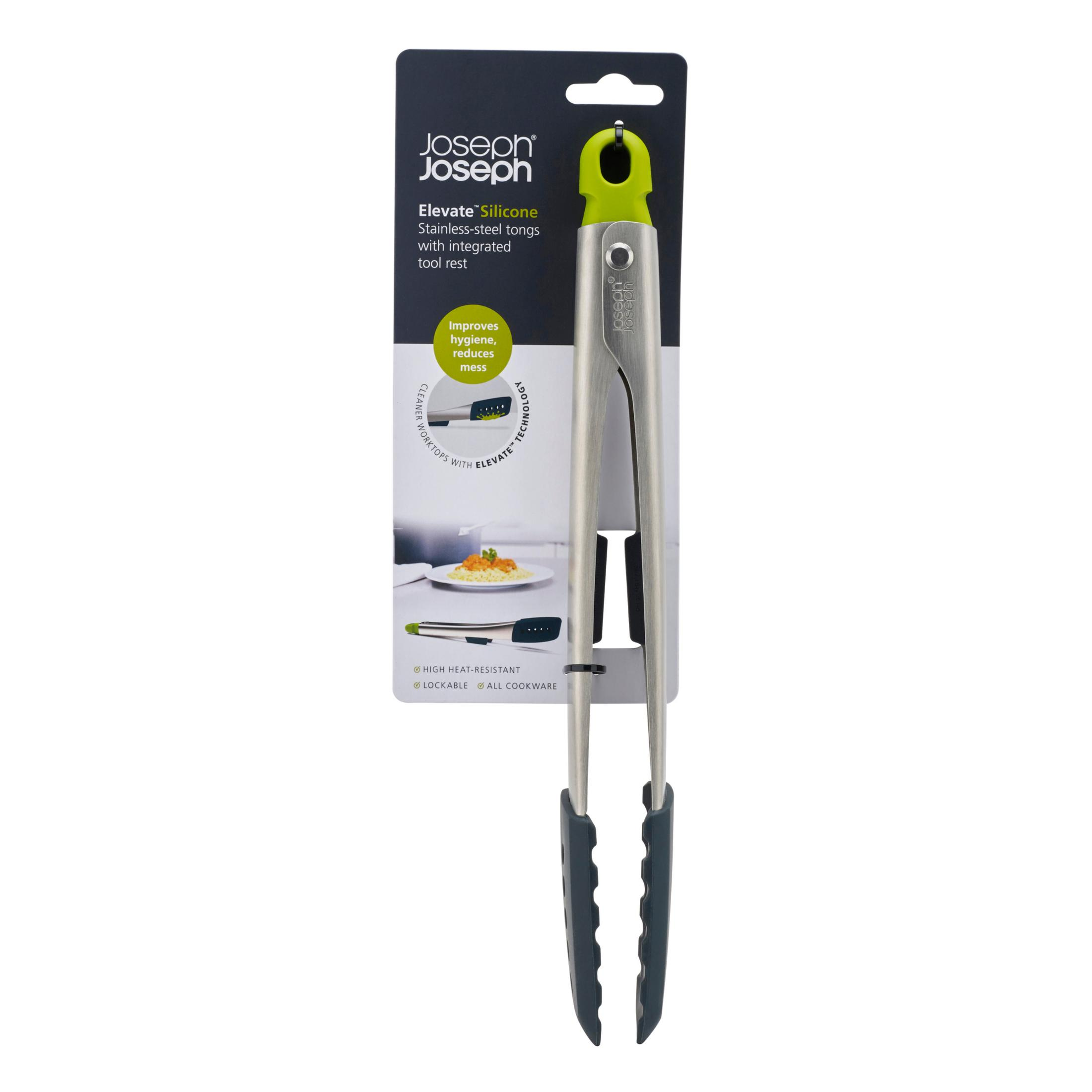 Pinzas Joseph Joseph Elevate™ de silicona con soporte integrado.