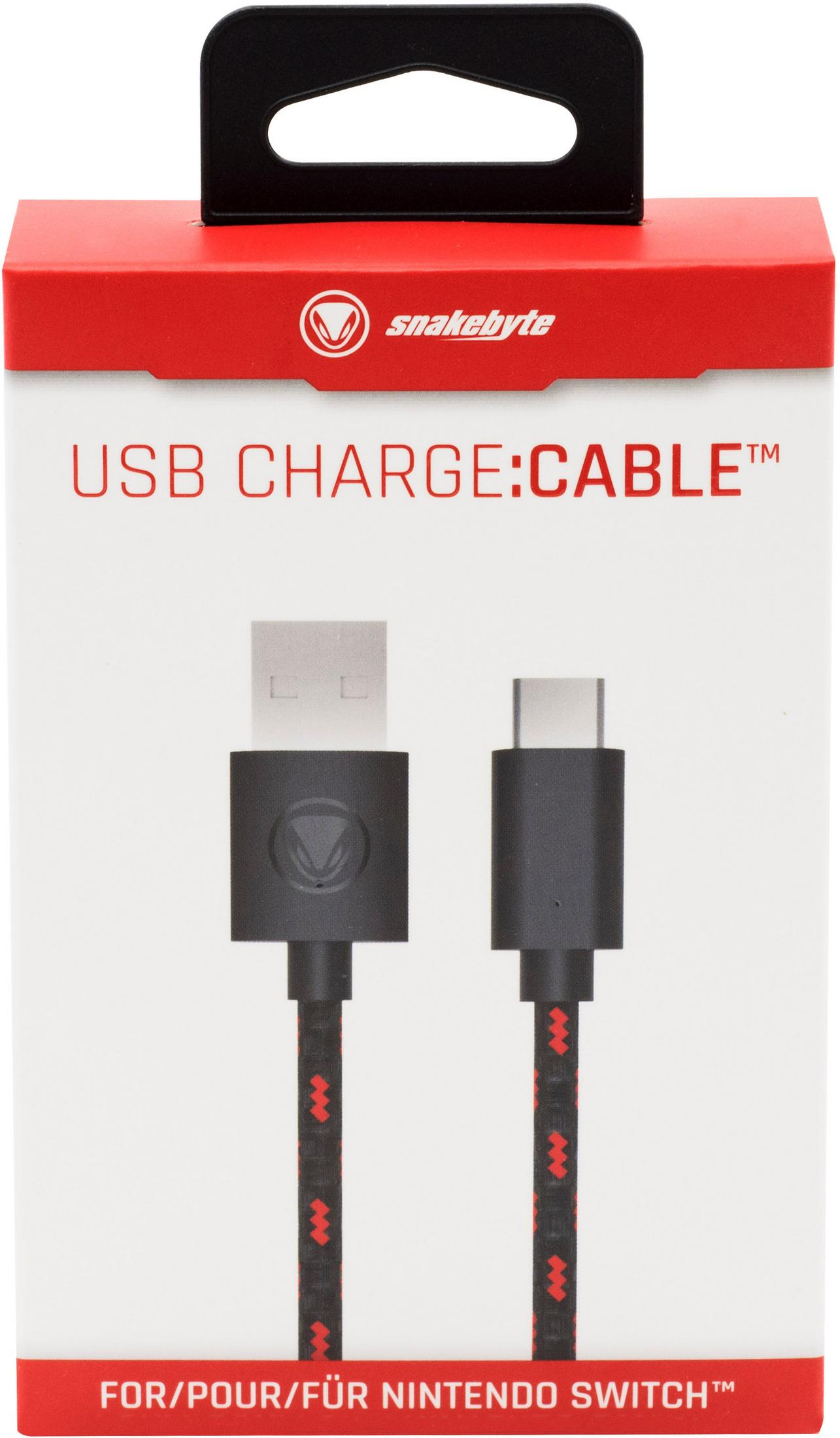 Verpackung für ein Snakebyte USB-Ladekabel mit USB-A und USB-C Anschlüssen.