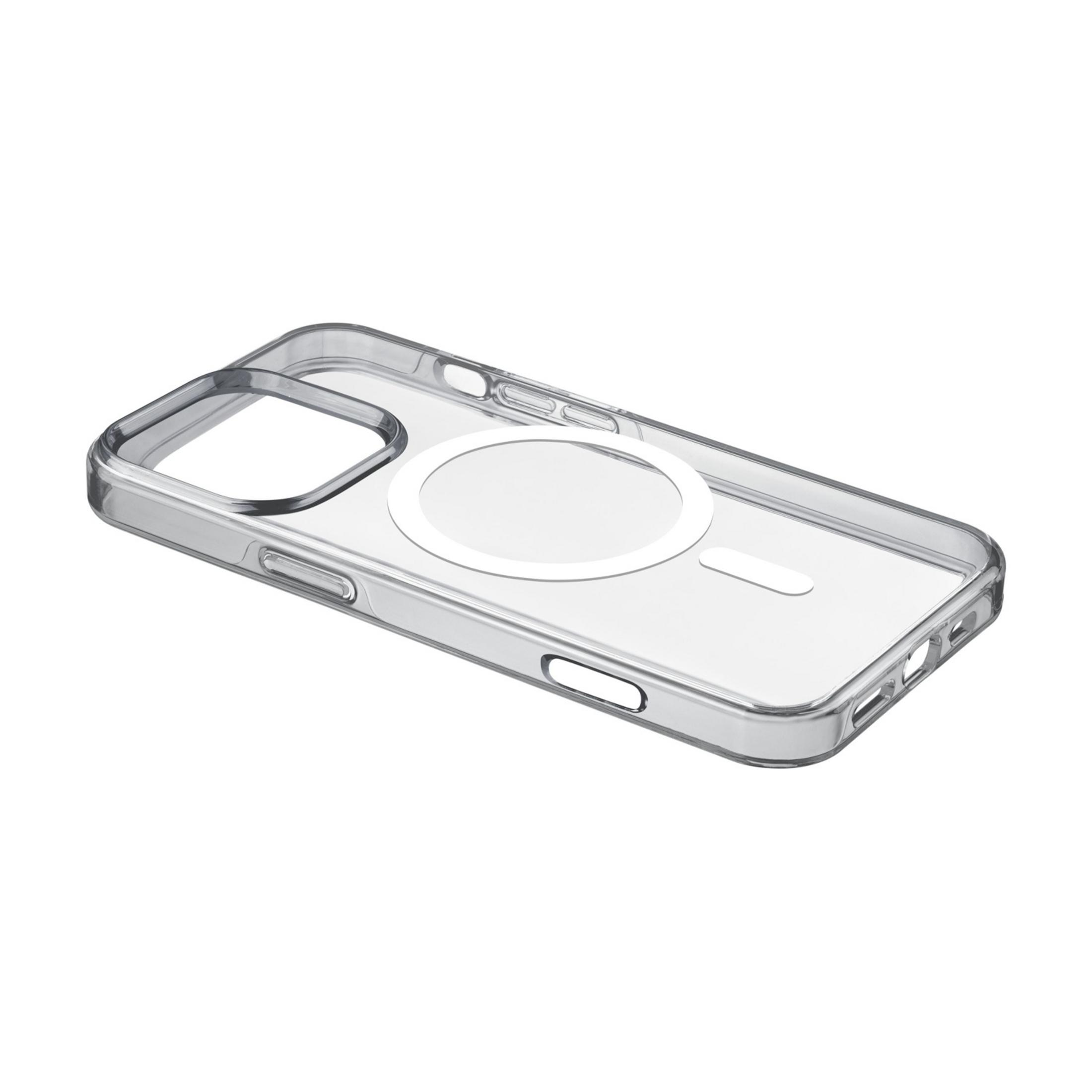 Custodia trasparente per telefono con anello magnetico bianco e ritagli.