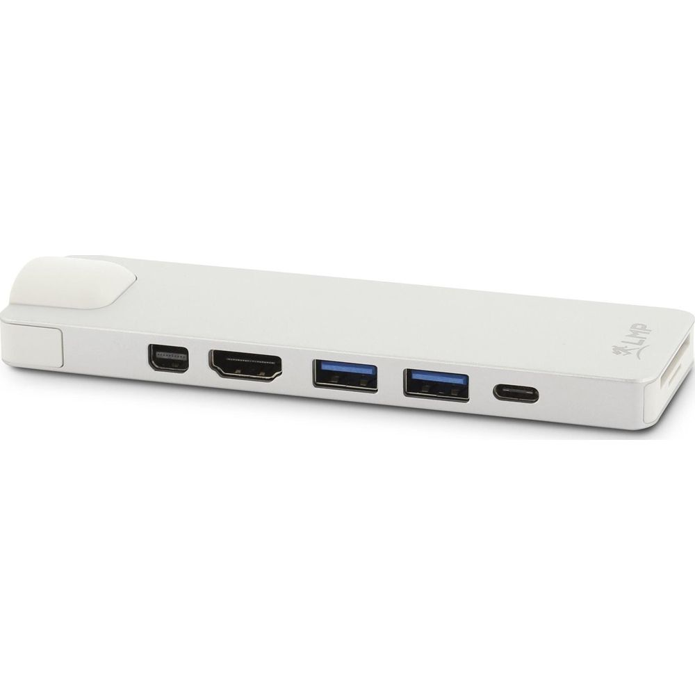 Un hub USB-C bianco con porte HDMI, USB-A e USB-C.