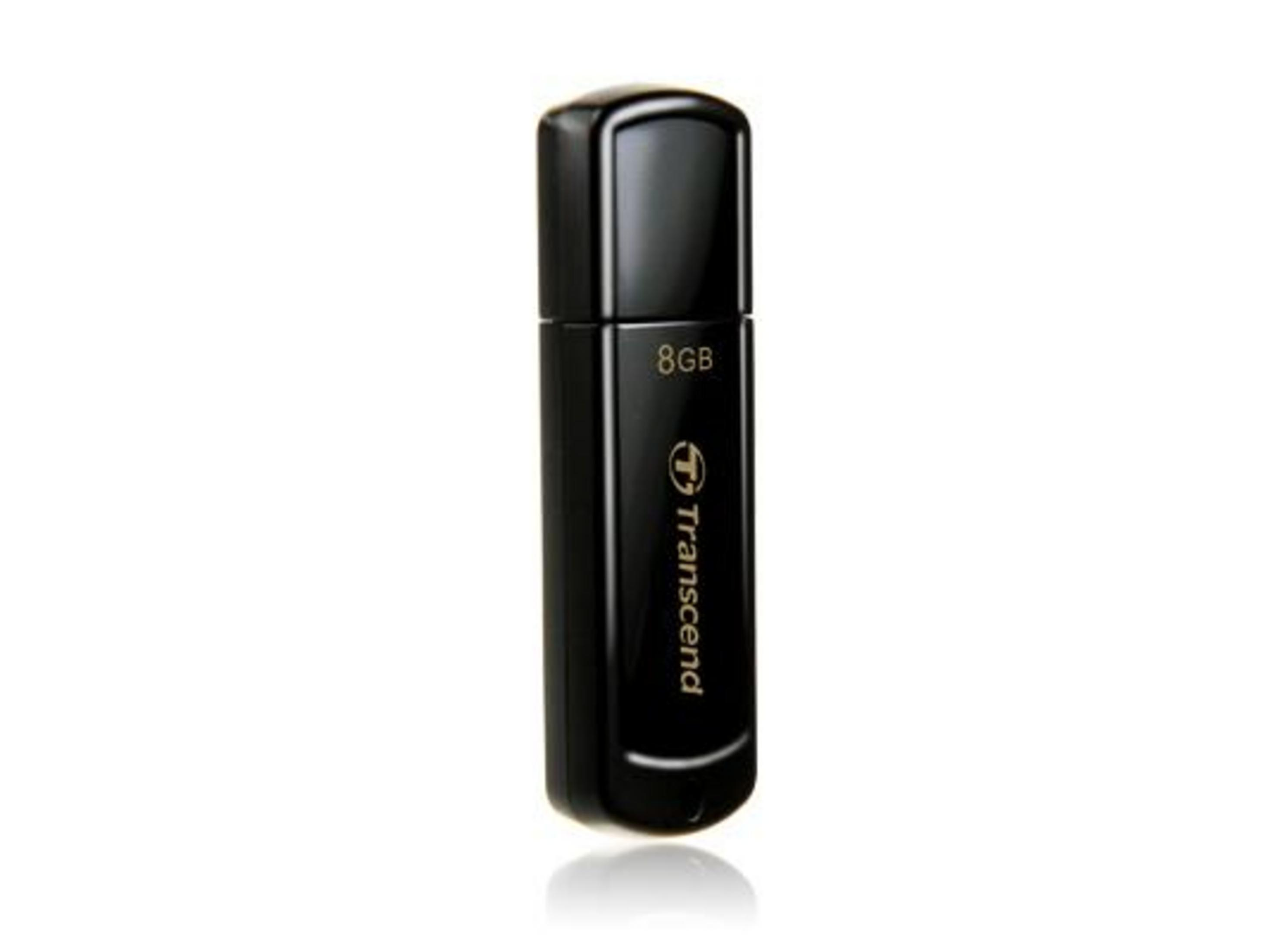 Chiavetta USB Transcend nera da 8GB con logo argento.
