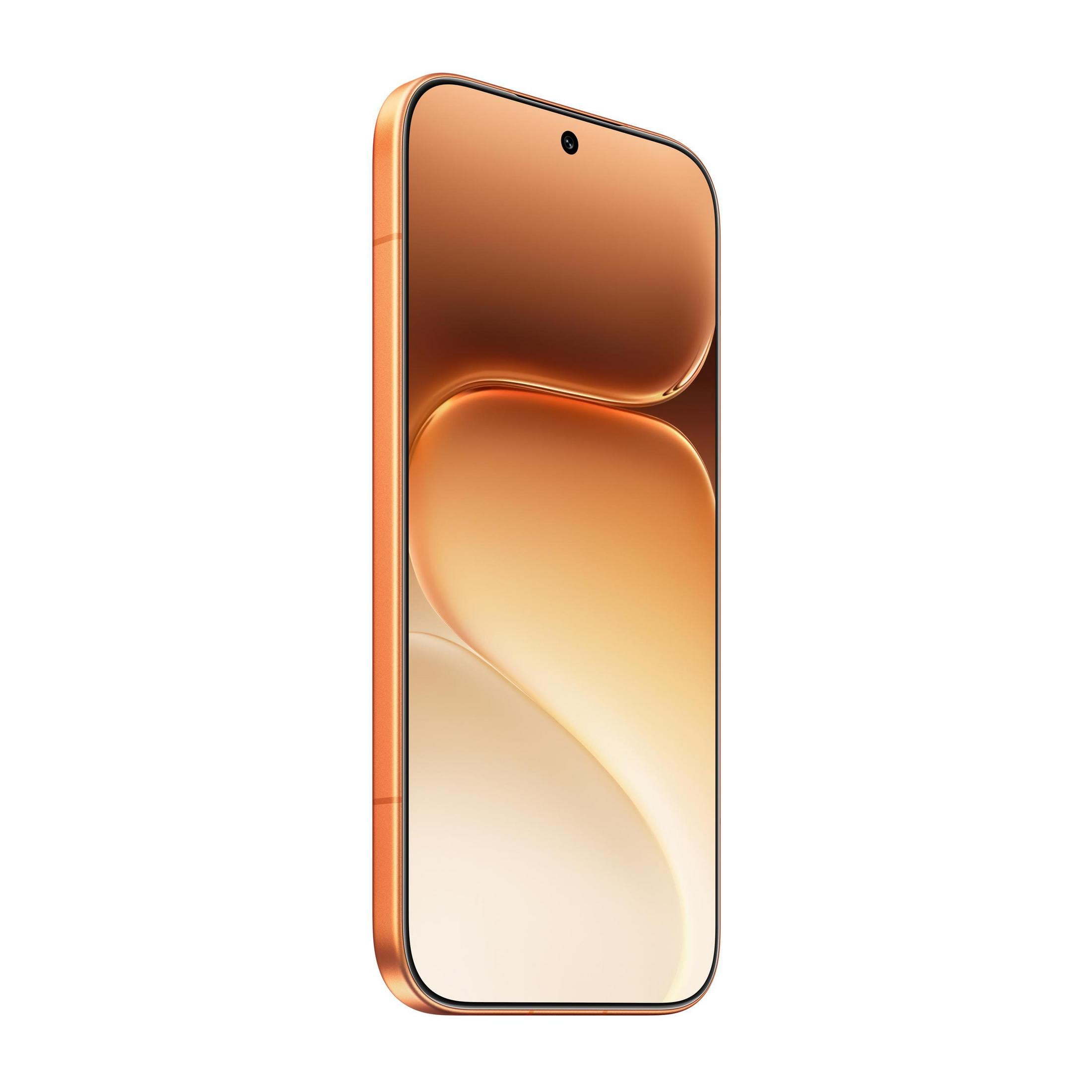 Ein bronzefarbenes Smartphone mit abgerundeten Ecken und einem Bildschirm.