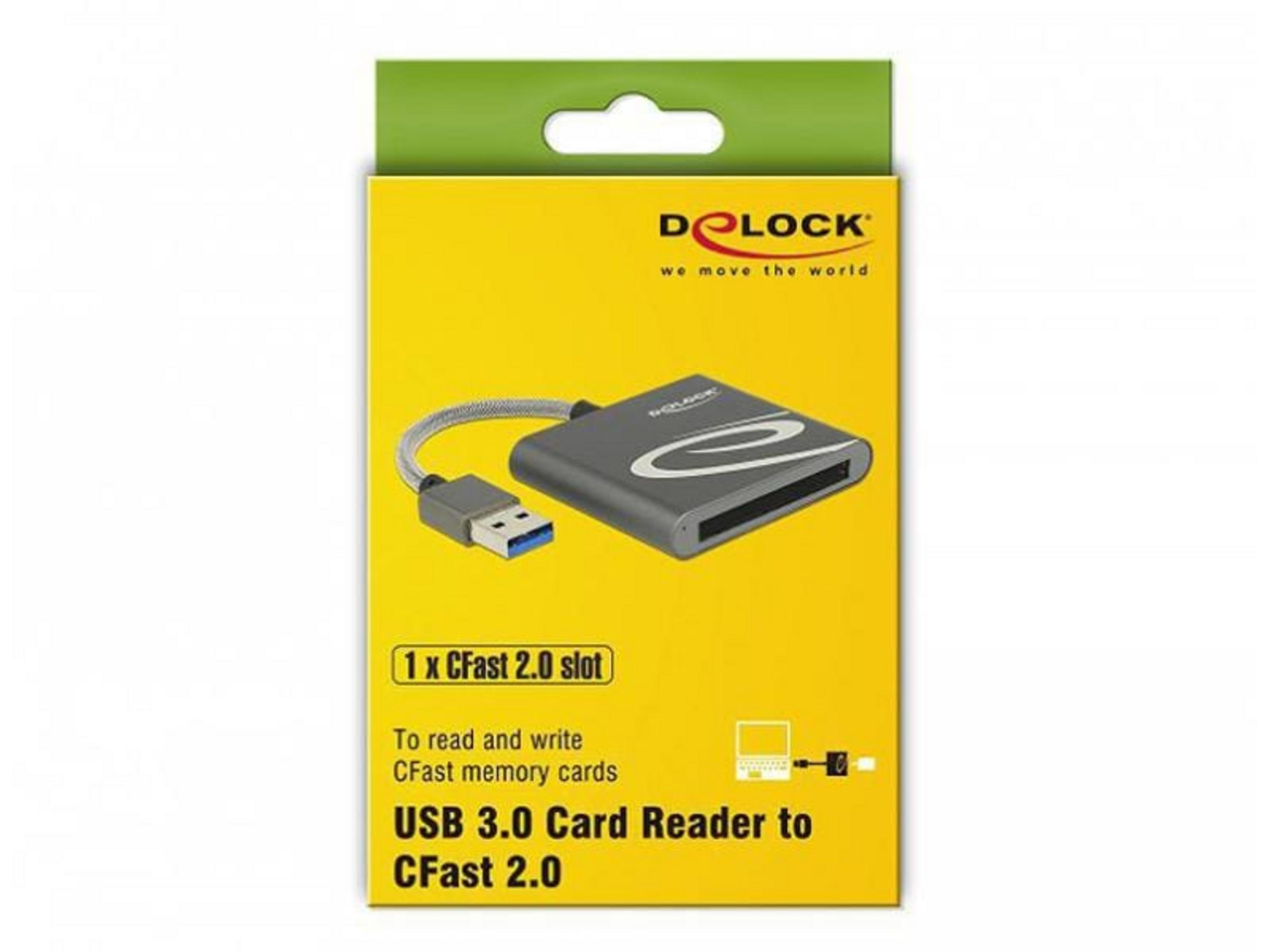 Lettore di schede Delock USB 3.0 per schede CFast 2.0 con uno slot.