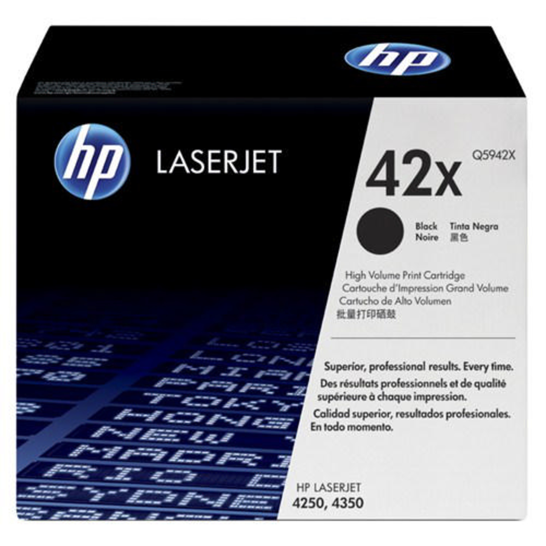 Q5942X model numaralı HP LaserJet 42x siyah toner kartuşu kutusu.