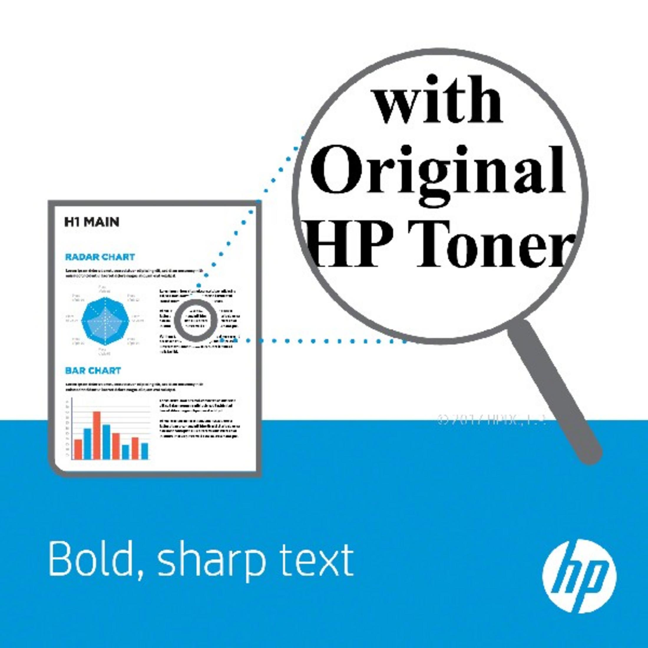 Radar ve çubuk grafikli belge, büyüteç 'Orijinal HP Toner' gösteriyor.