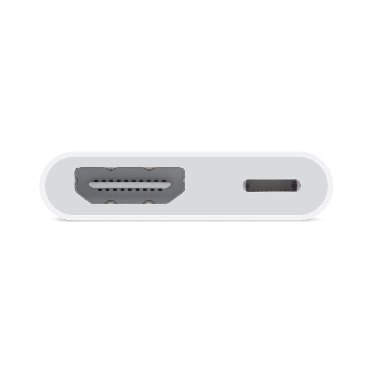 Ein weißer Adapter mit einem HDMI- und einem USB-C-Anschluss.