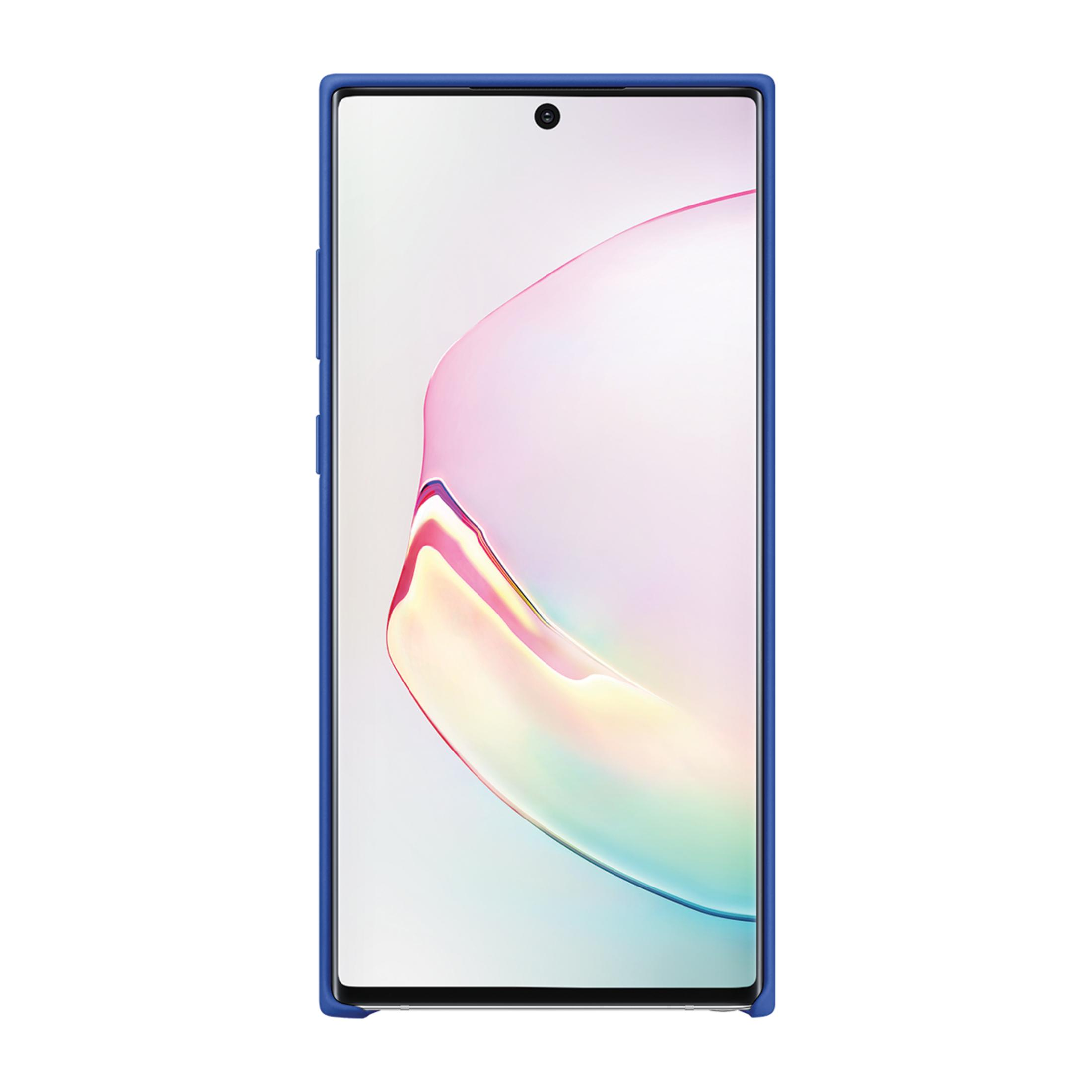 Uno smartphone blu con uno sfondo colorato sul suo schermo.
