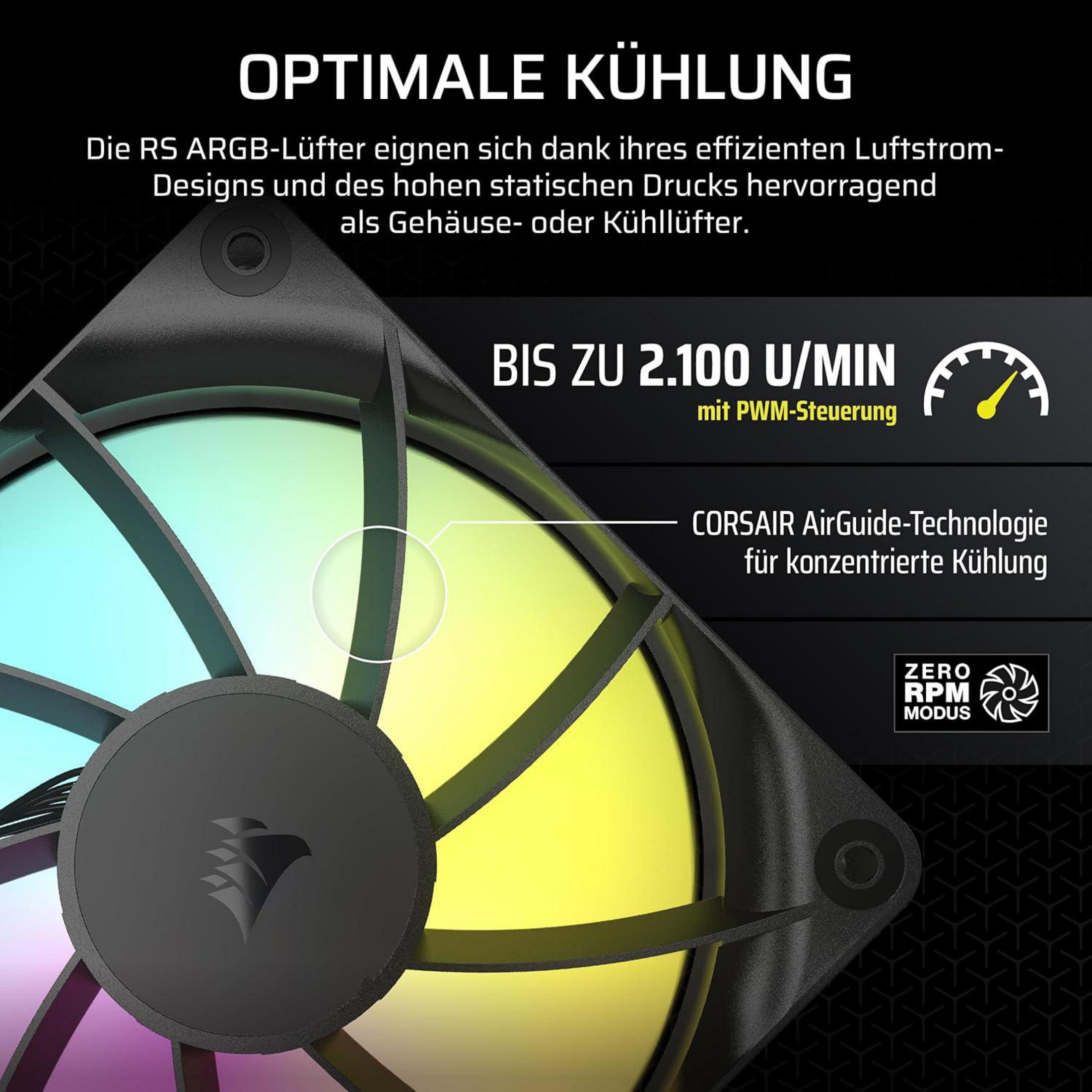 Un ventilateur PC ARGB avec lumières colorées et texte.