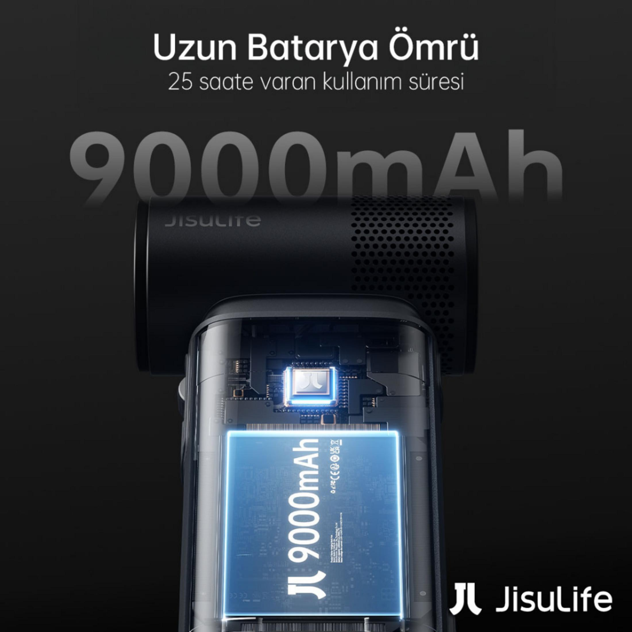 Un dispositivo nero con batteria da 9000mAh e circuito stampato illuminato.
