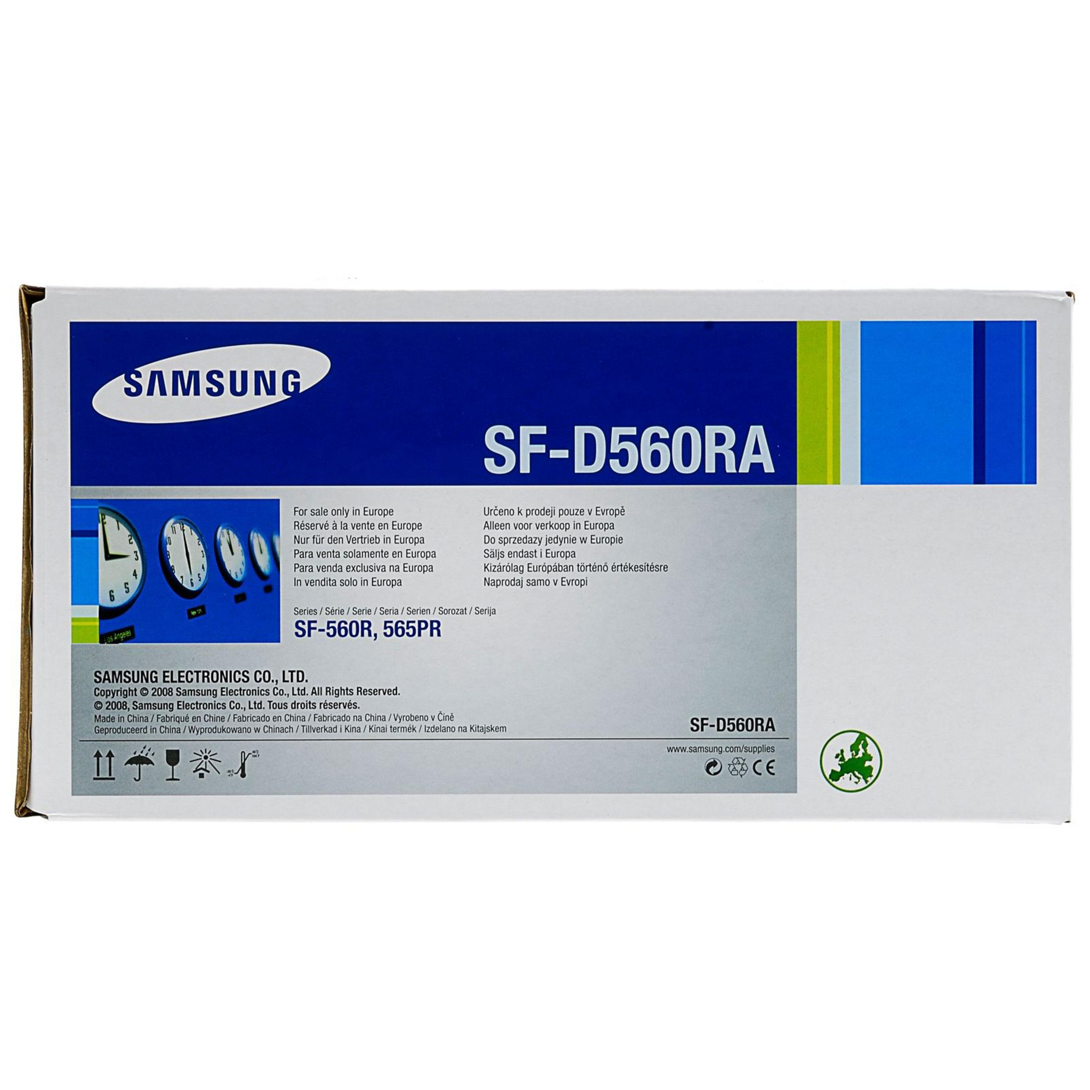 Scatola Samsung SF-D560RA con orologi e testo, in vendita solo in Europa.