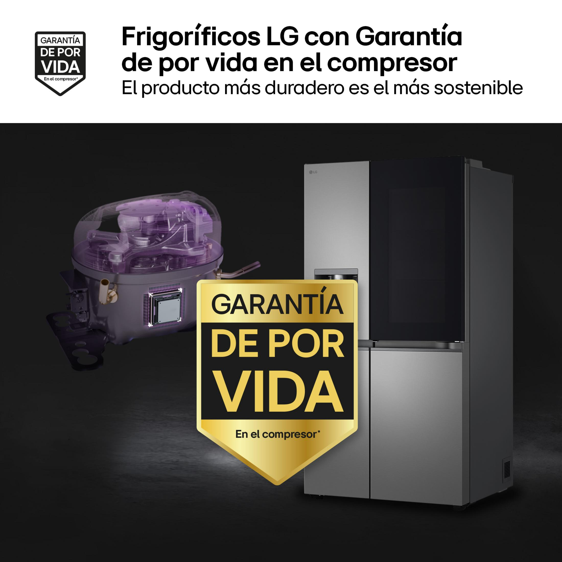 Nevera LG con garantía de por vida en el compresor y detalle.