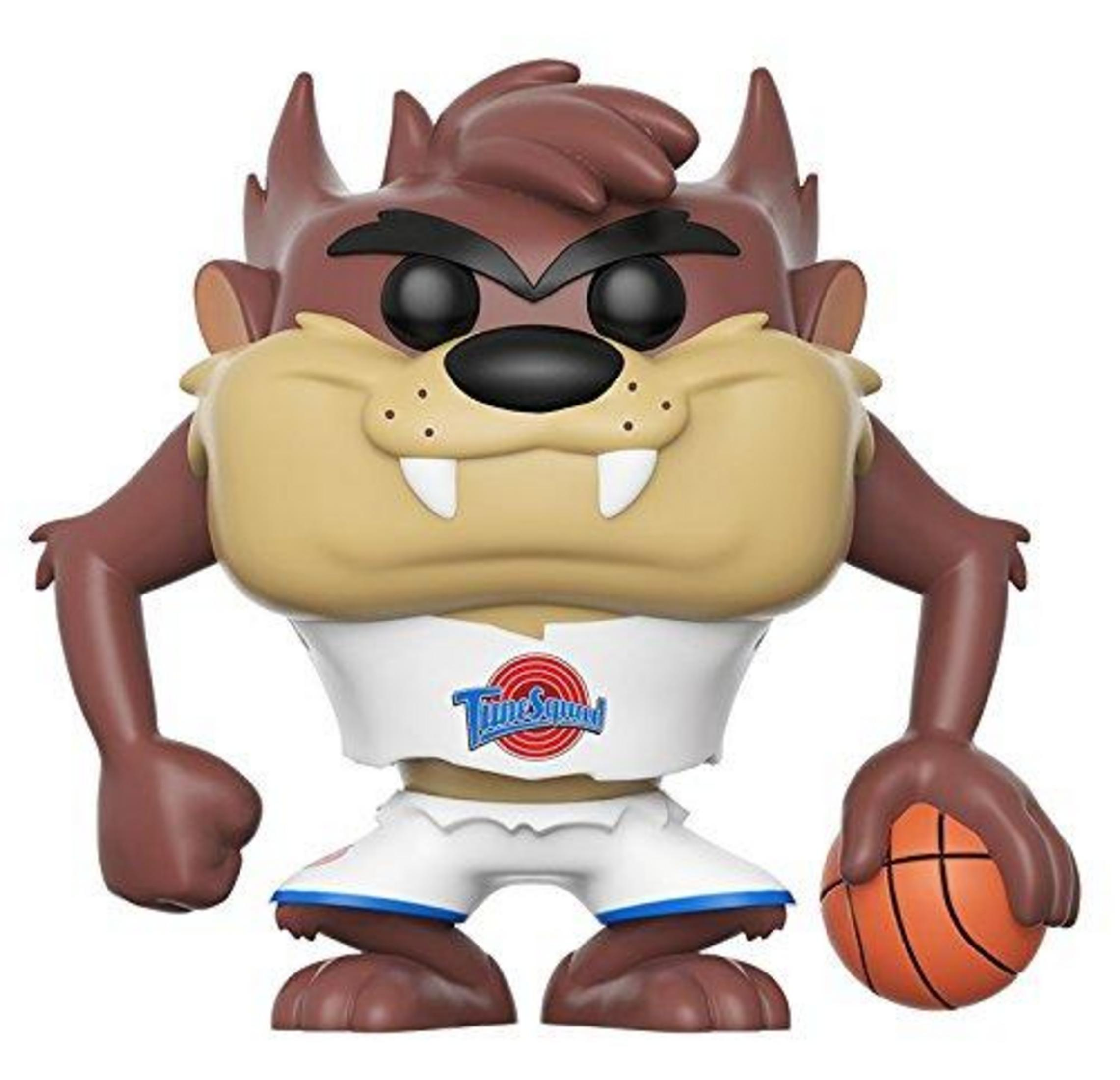 Eine braune Figur im Basketball-Outfit hält einen Basketball.