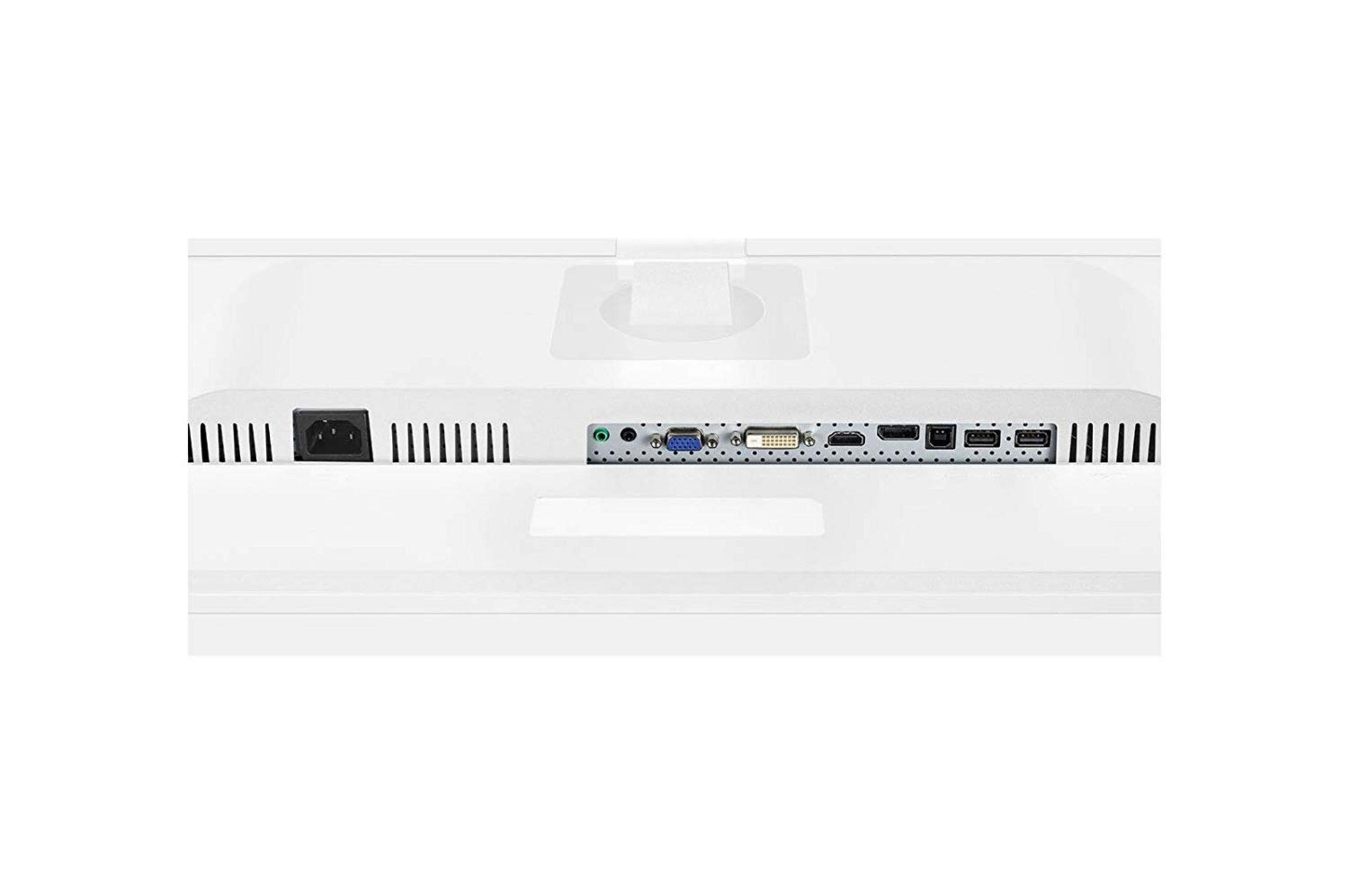 Retro bianco di un monitor con porte: alimentazione, VGA, DVI, HDMI, USB.