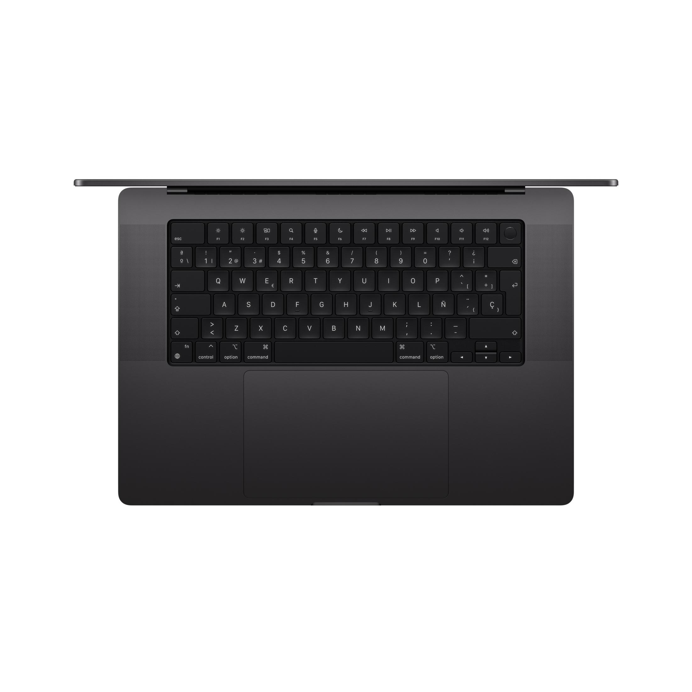 Otwarty czarny laptop z klawiaturą i gładzikiem na białym tle.