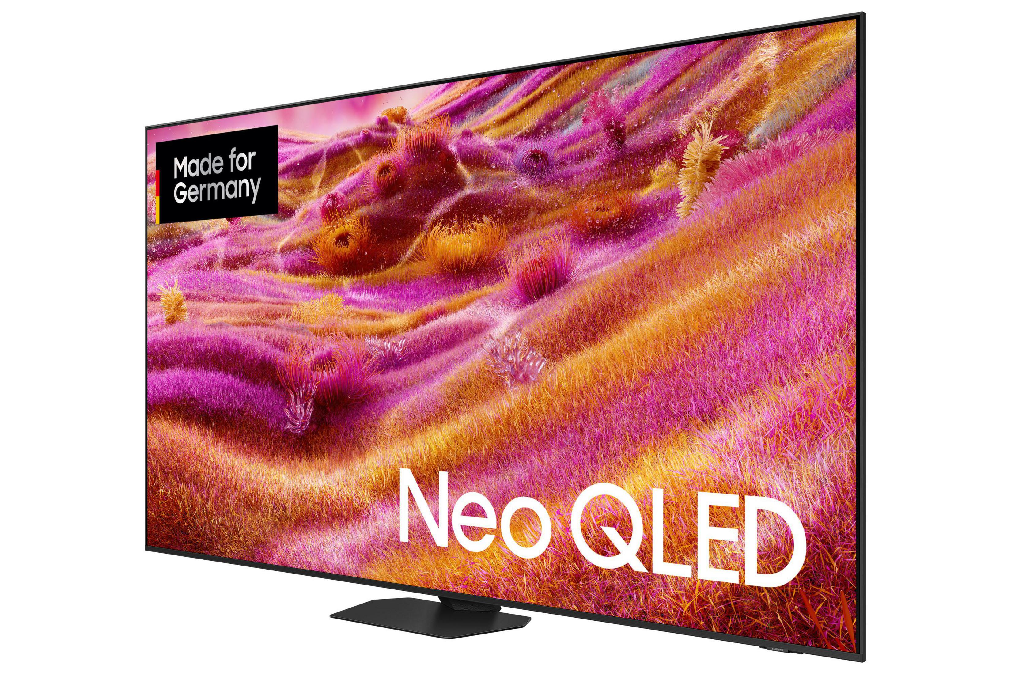 Ein Fernseher mit dem Aufdruck „Made for Germany“ und „Neo QLED“.