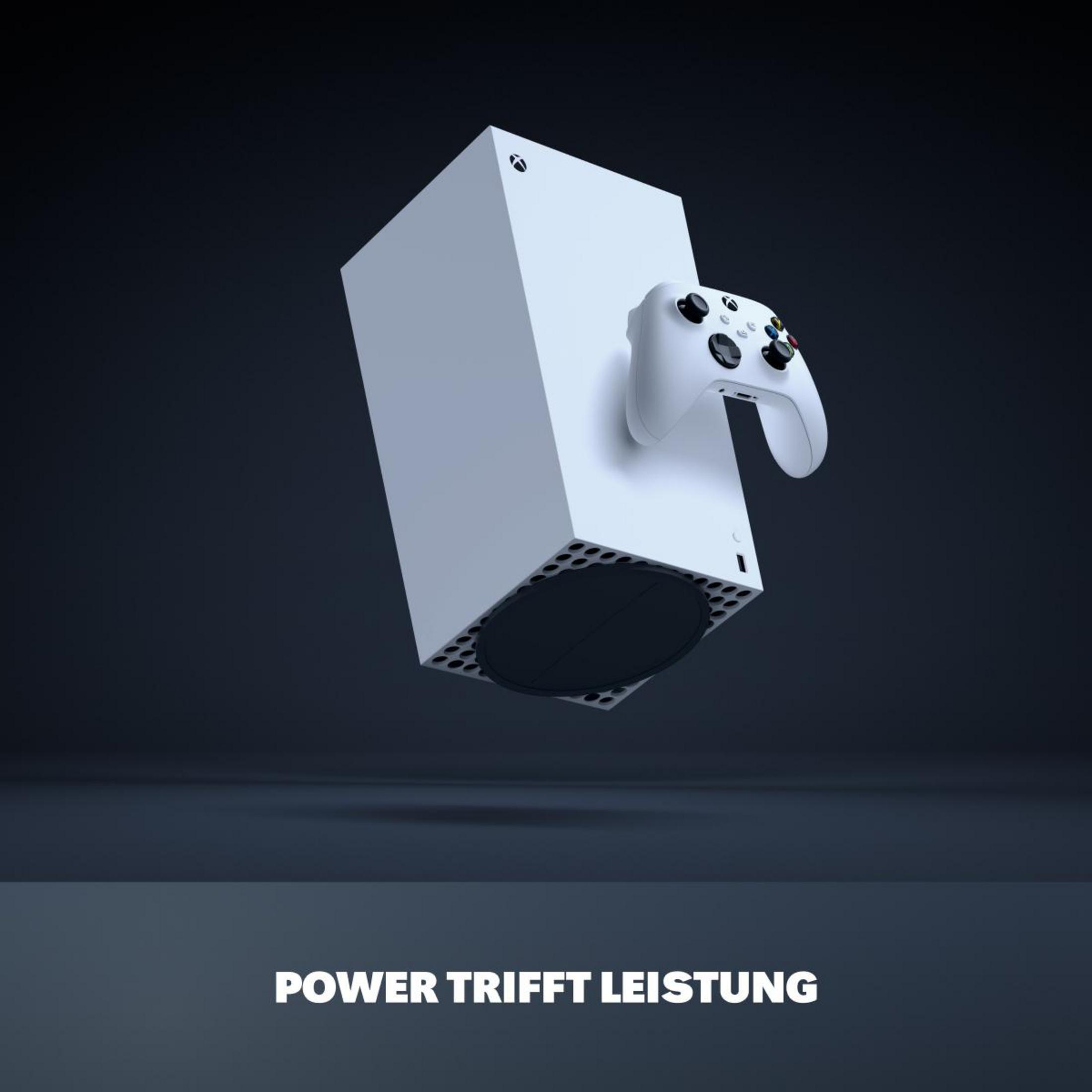 Una console Xbox Series X bianca con un controller bianco.