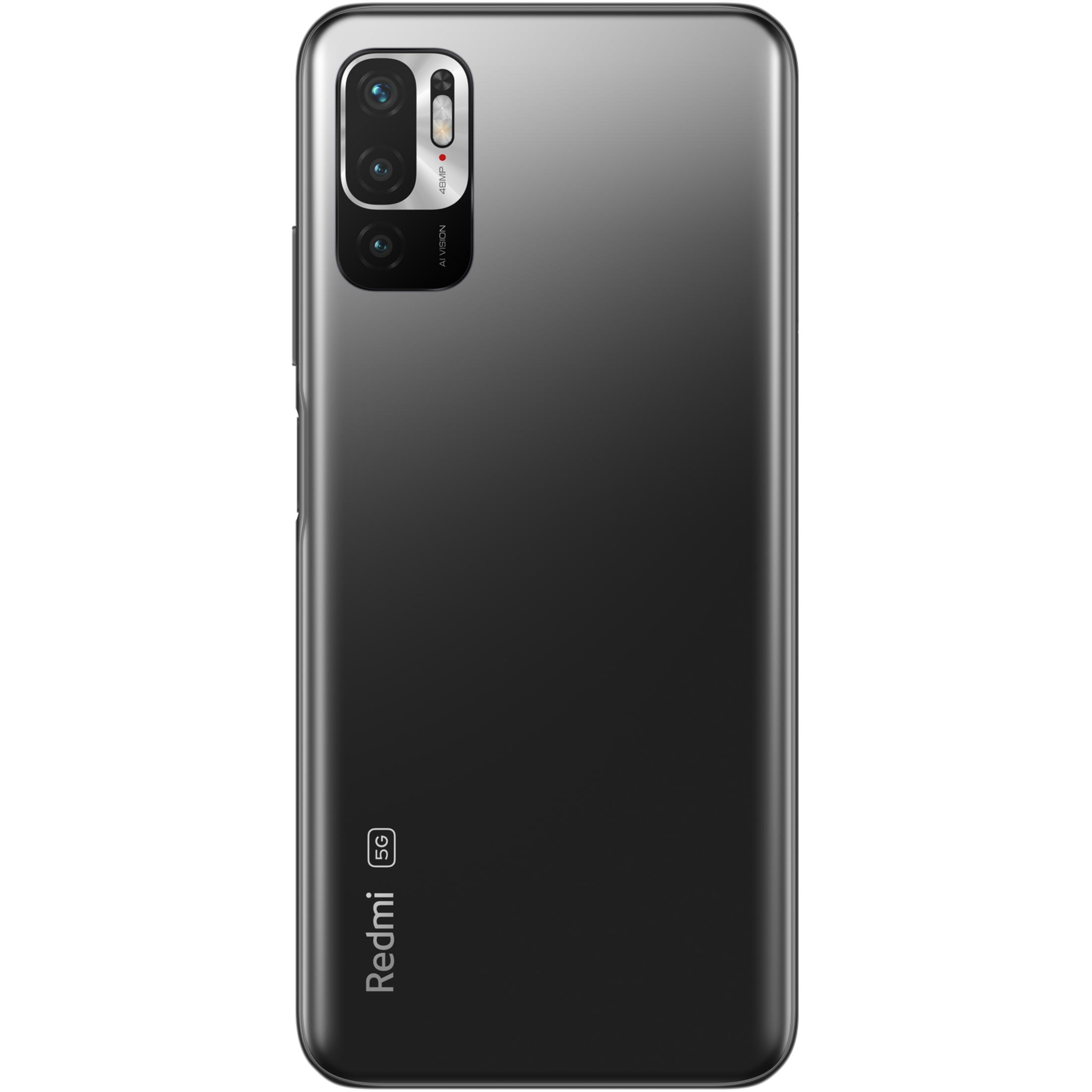 Retro di uno smartphone scuro con quattro fotocamere e logo Redmi 5G.