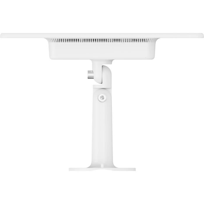 Ein weißer Deckenhalter mit verstellbarem Arm und Lüftungsschlitzen.