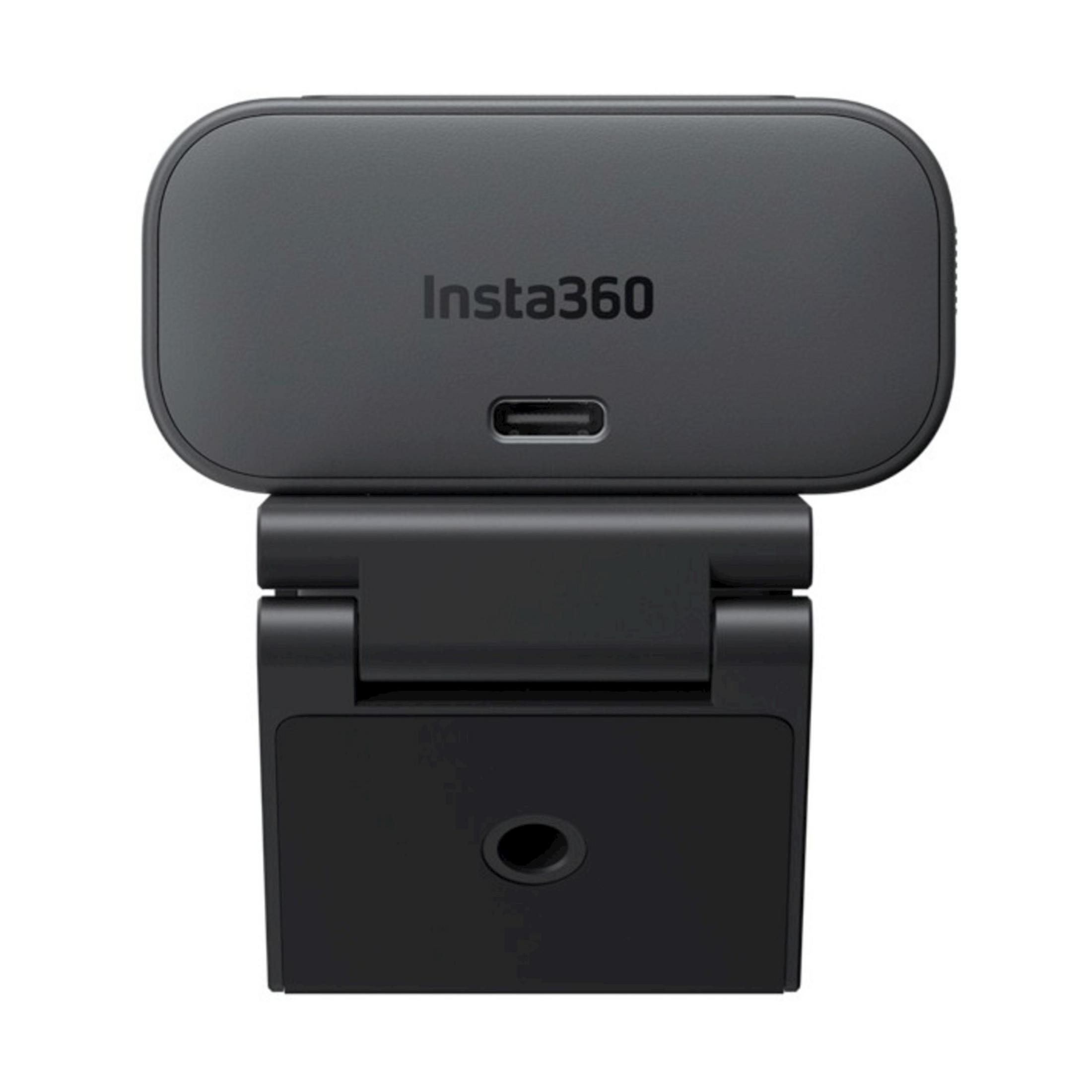 Eine graue Insta360-Kamera mit USB-C-Anschluss und Gelenk.