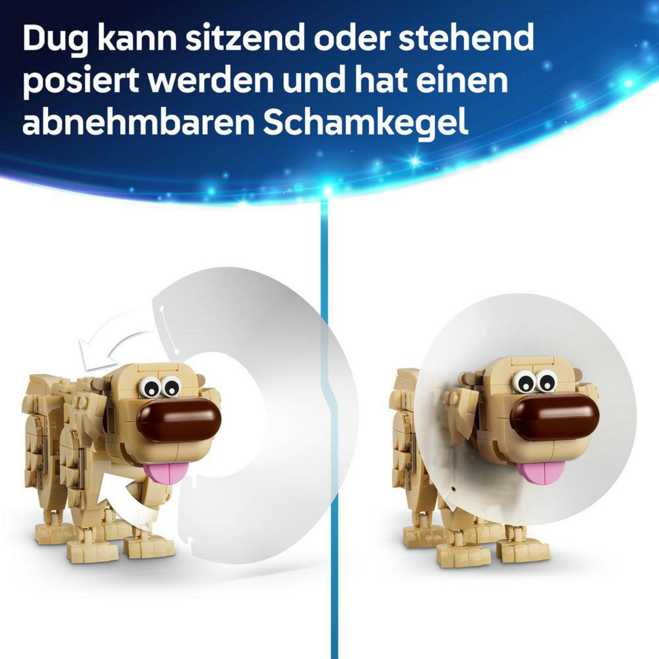 Model psa Duga z Lego, siedzący i noszący obrożę.