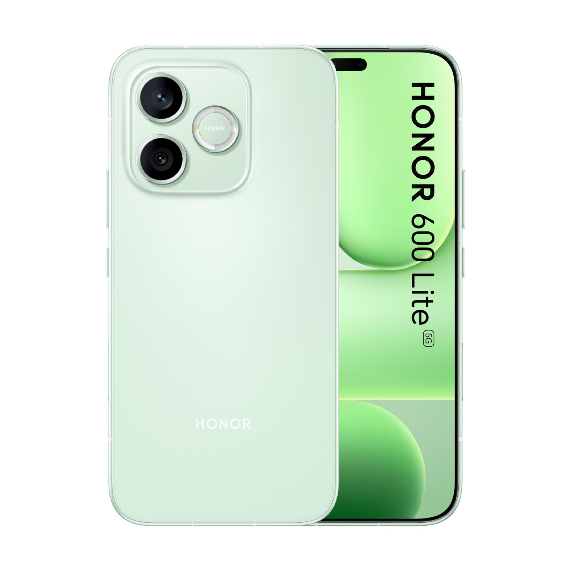 Un smartphone Honor 60 Lite 5G verde claro con cámara triple.