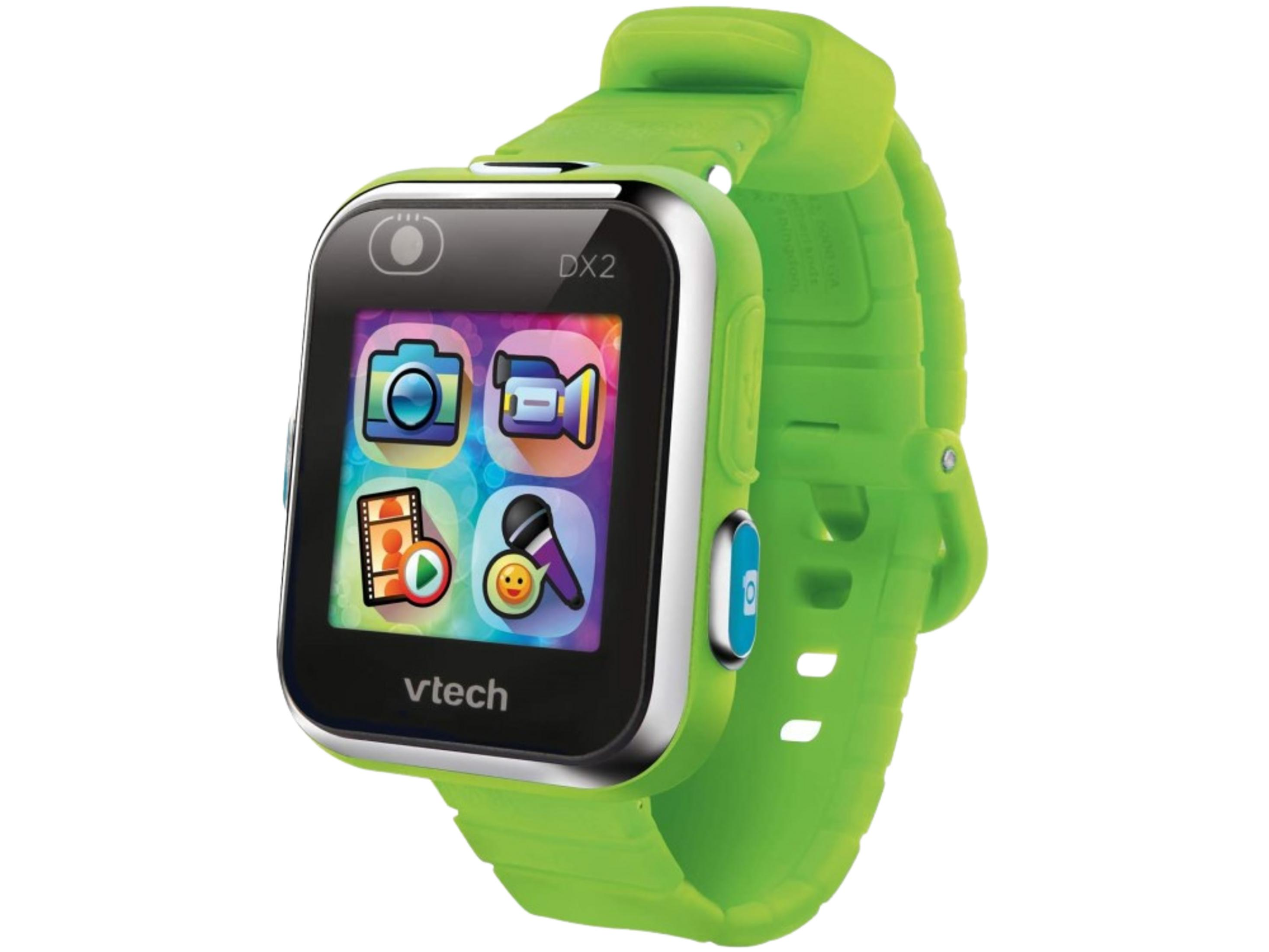 Smartwatch verde per bambini con touchscreen e icone app colorate. VTech DX2.