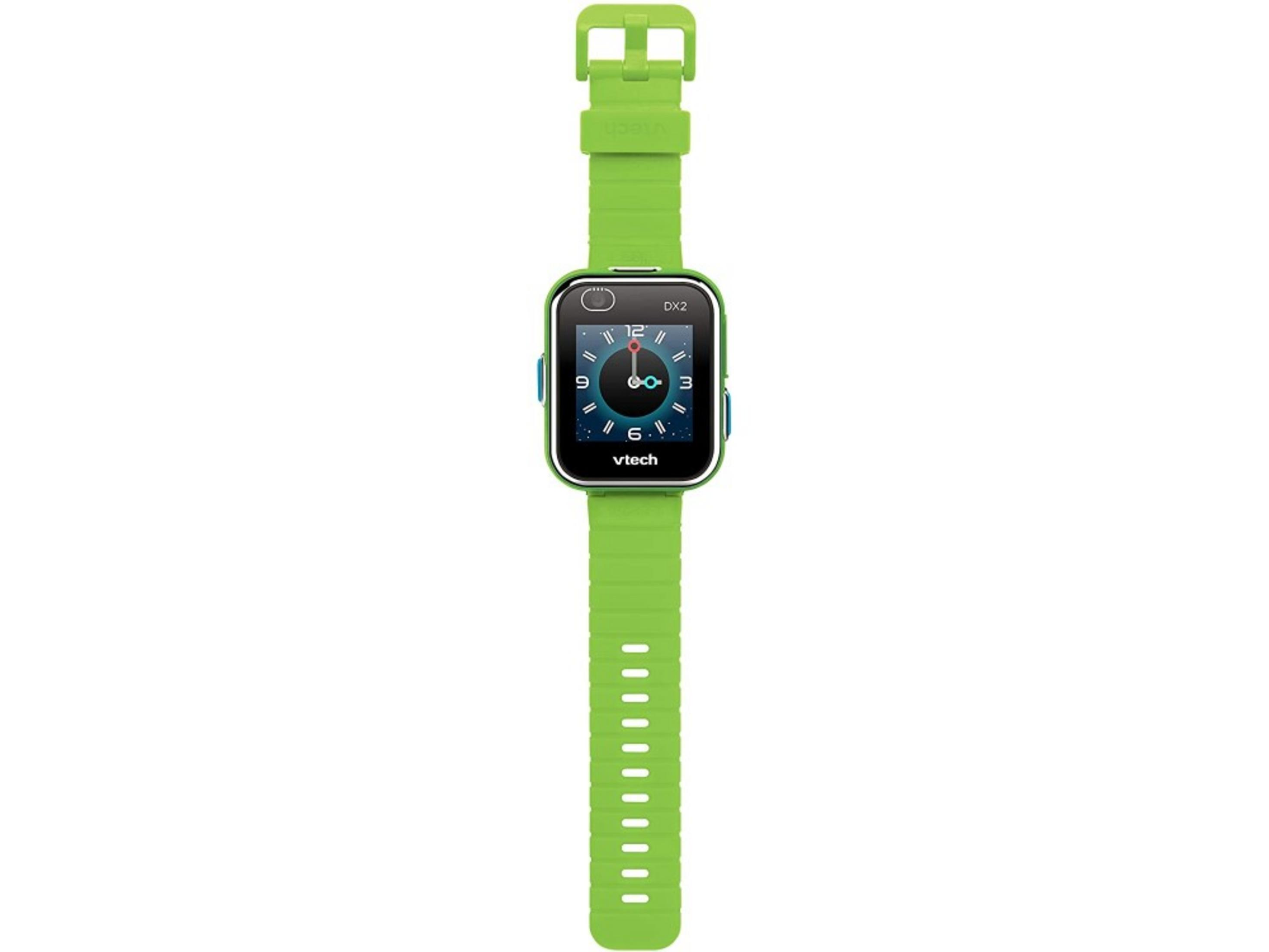 Smartwatch verde Vtech DX2 per bambini con display digitale dell'ora, vista frontale.