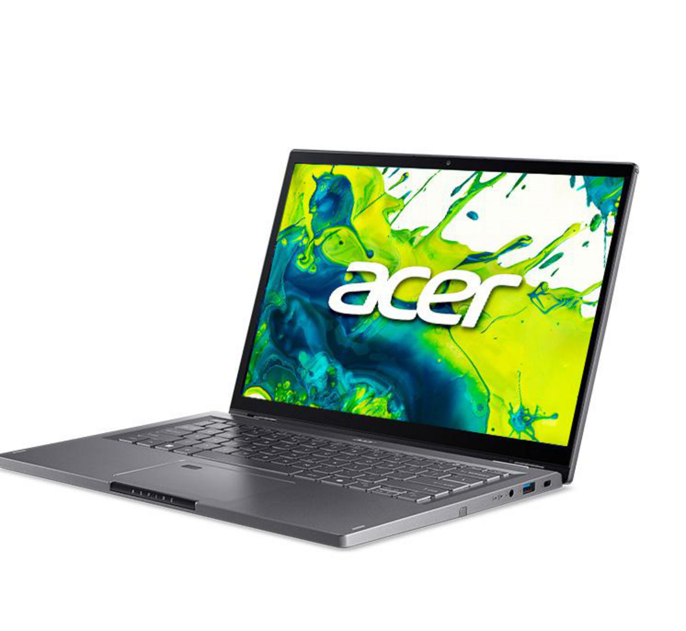 Ein geschlossener silberner Laptop mit dem Acer-Logo auf dem Bildschirm.
