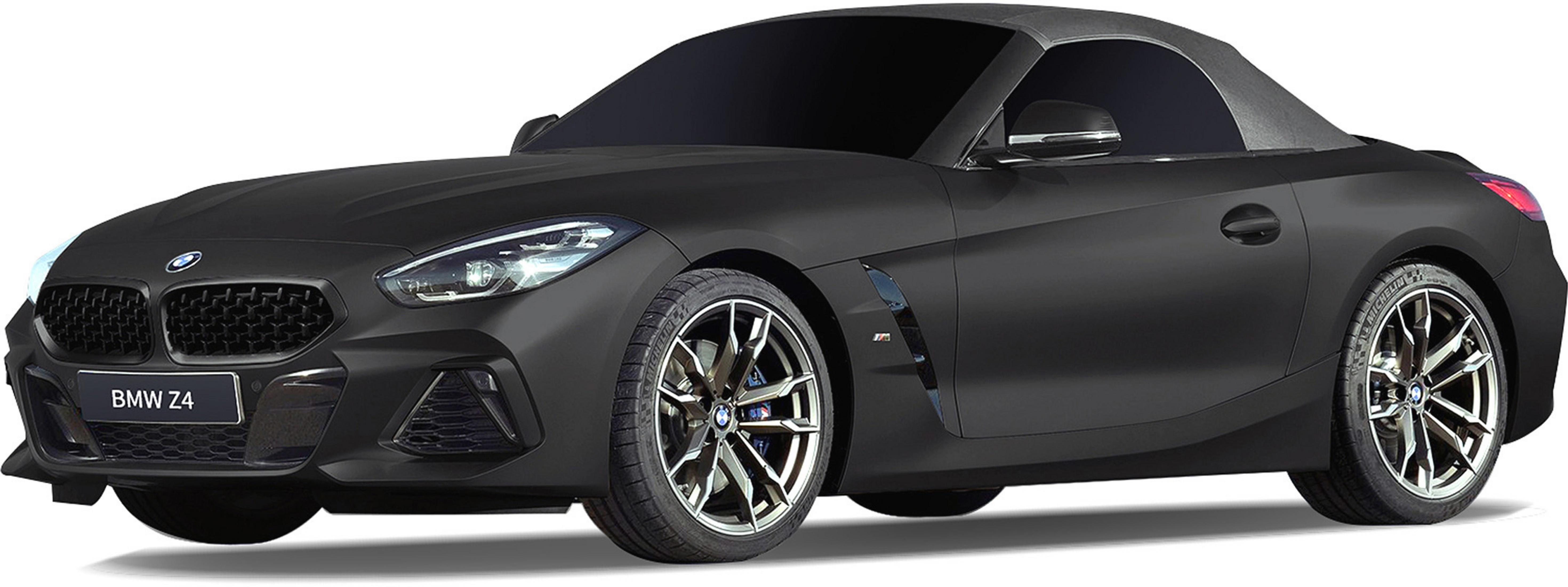 Schwarzer BMW Z4 Roadster mit geschlossenem Verdeck und M-Logo.
