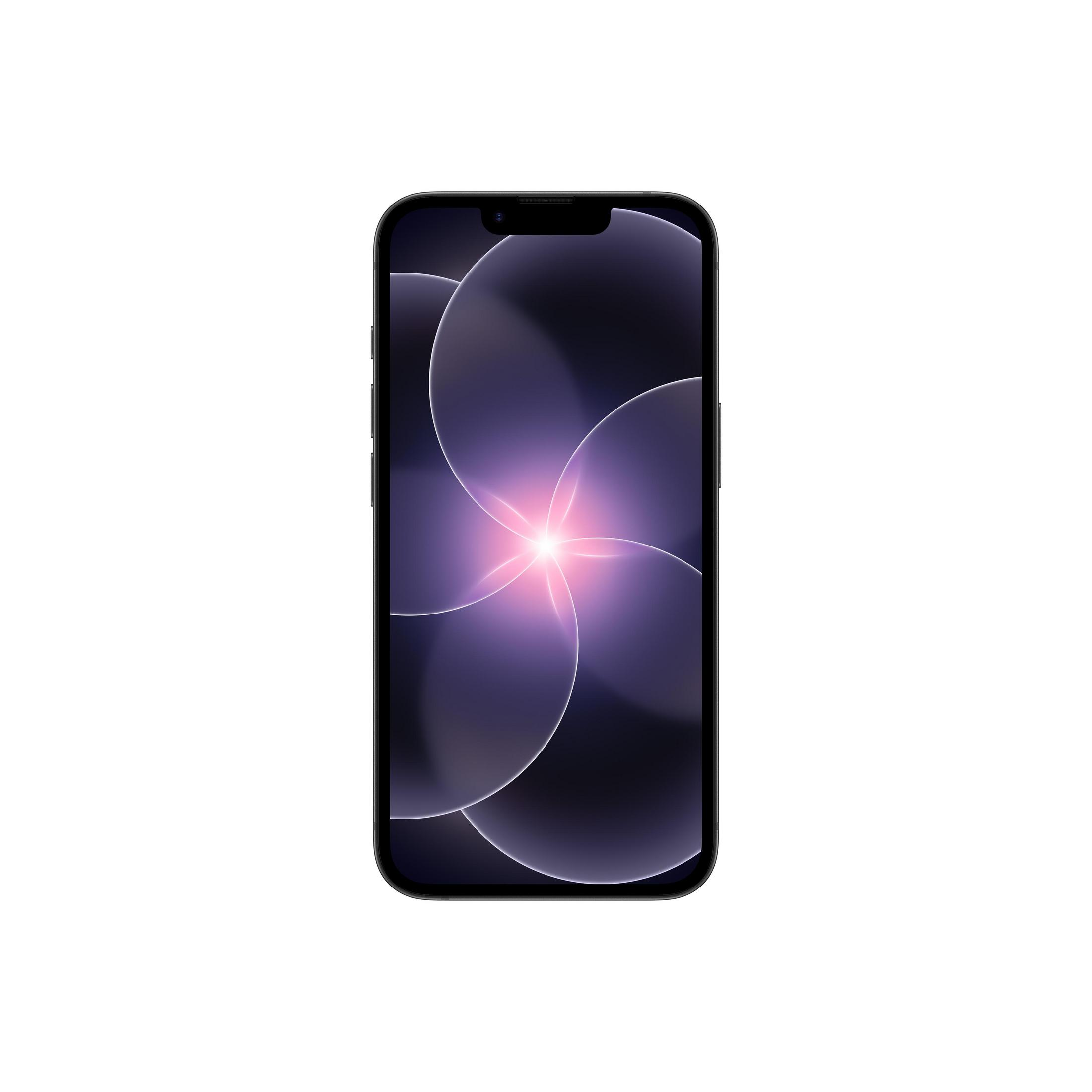 Uno smartphone nero con uno sfondo astratto e scuro.