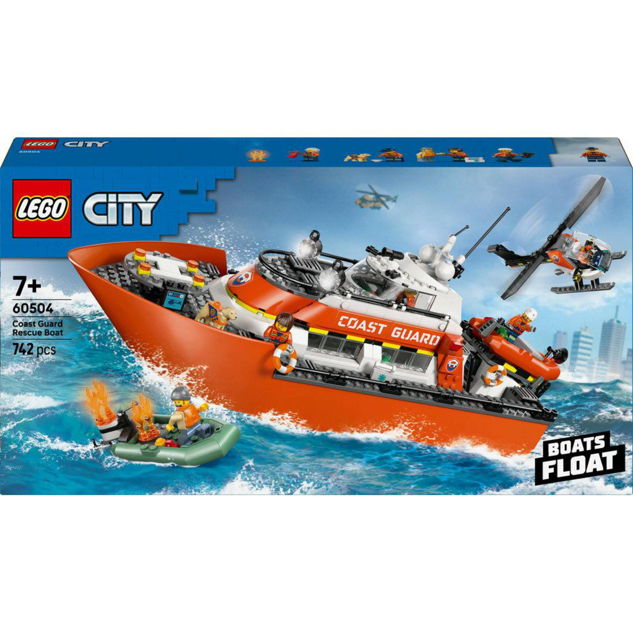 Barco de rescate Lego City Guardacostas con helicóptero y bote.