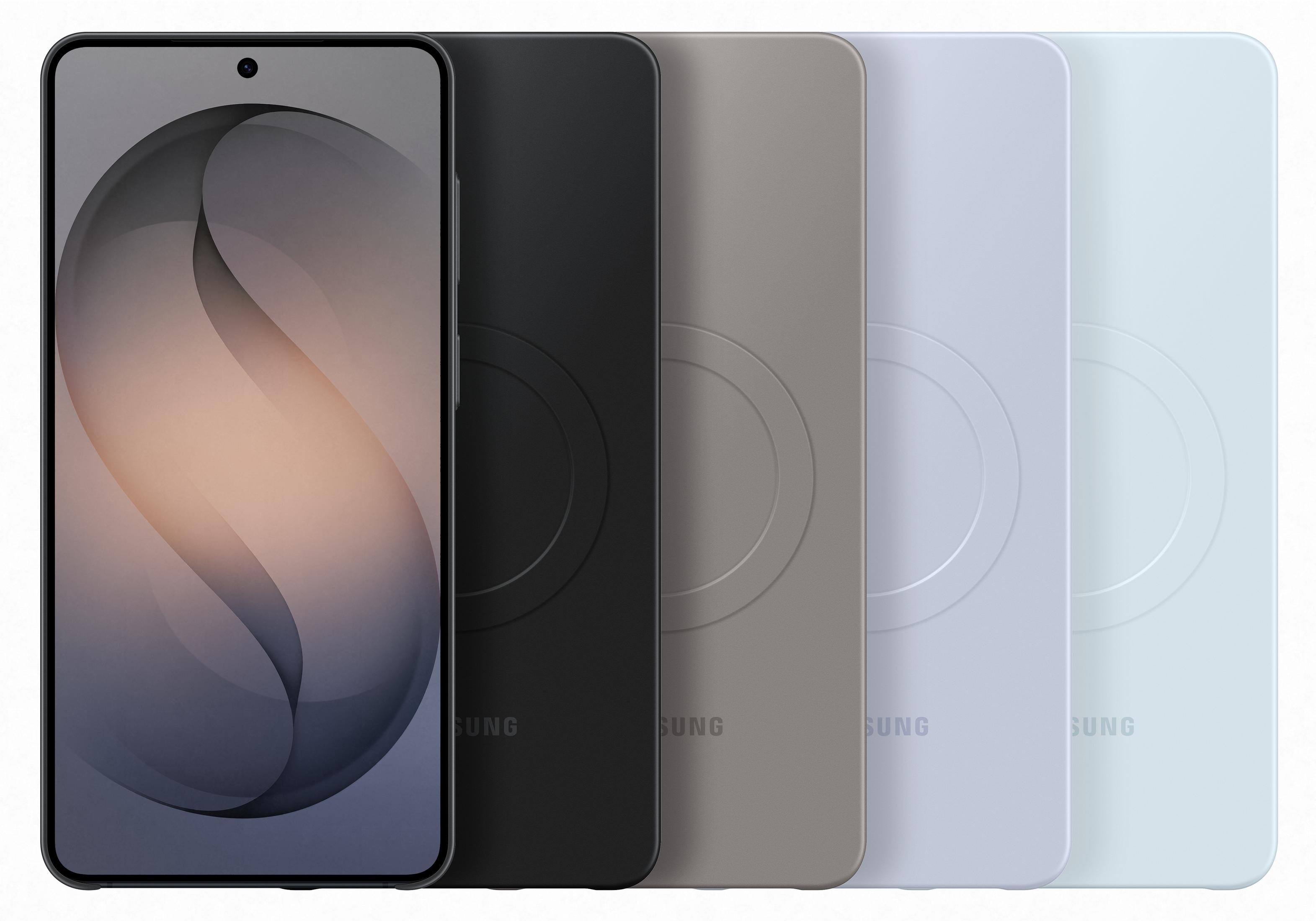 Un smartphone con patrón curvo gris en pantalla, junto a cuatro modelos.