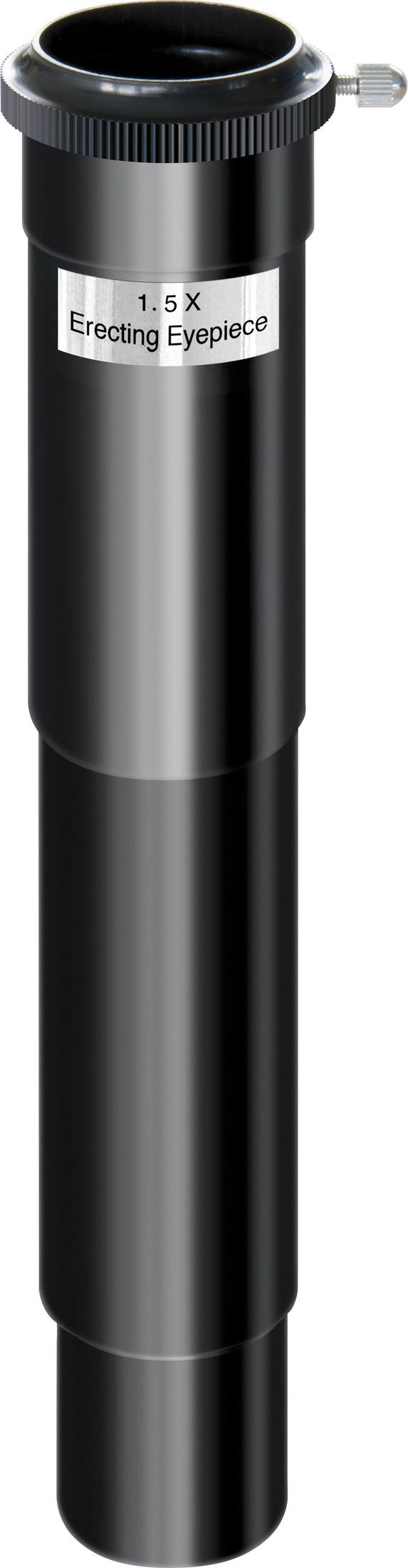 Ocular erectriz negro, 1.5x con tornillo de mariposa y etiqueta.