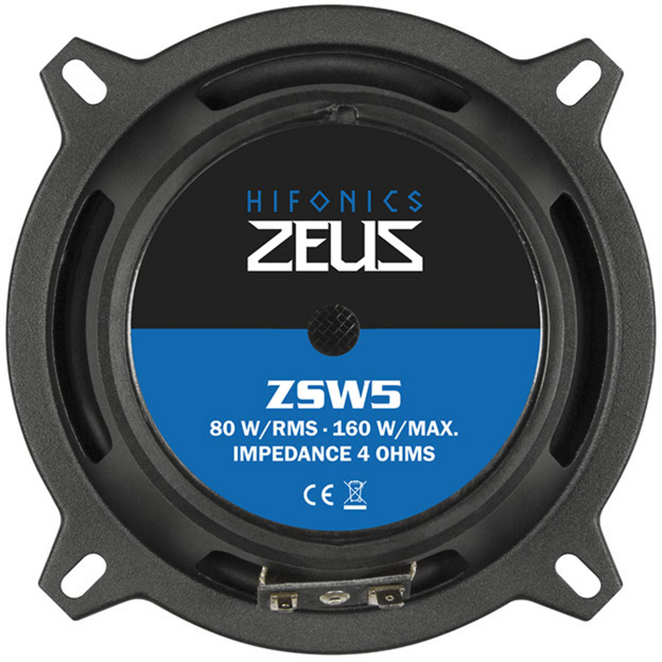 Schwarzer Hifonics Zeus Lautsprecher mit blau-schwarzem Etikett, 80W RMS/160W MAX.