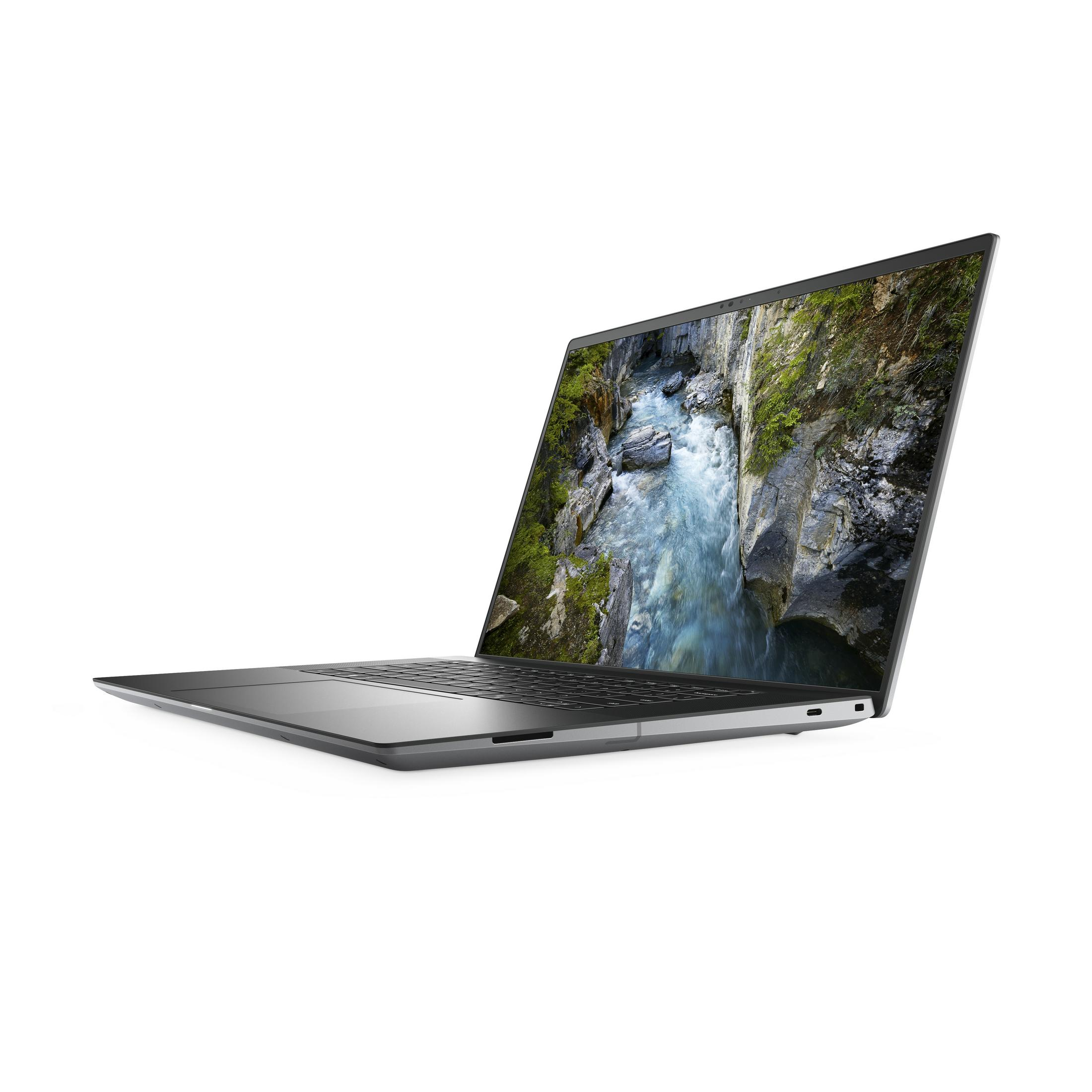Ein geöffneter Laptop mit einem Bild eines Gebirgsflusses auf dem Bildschirm.