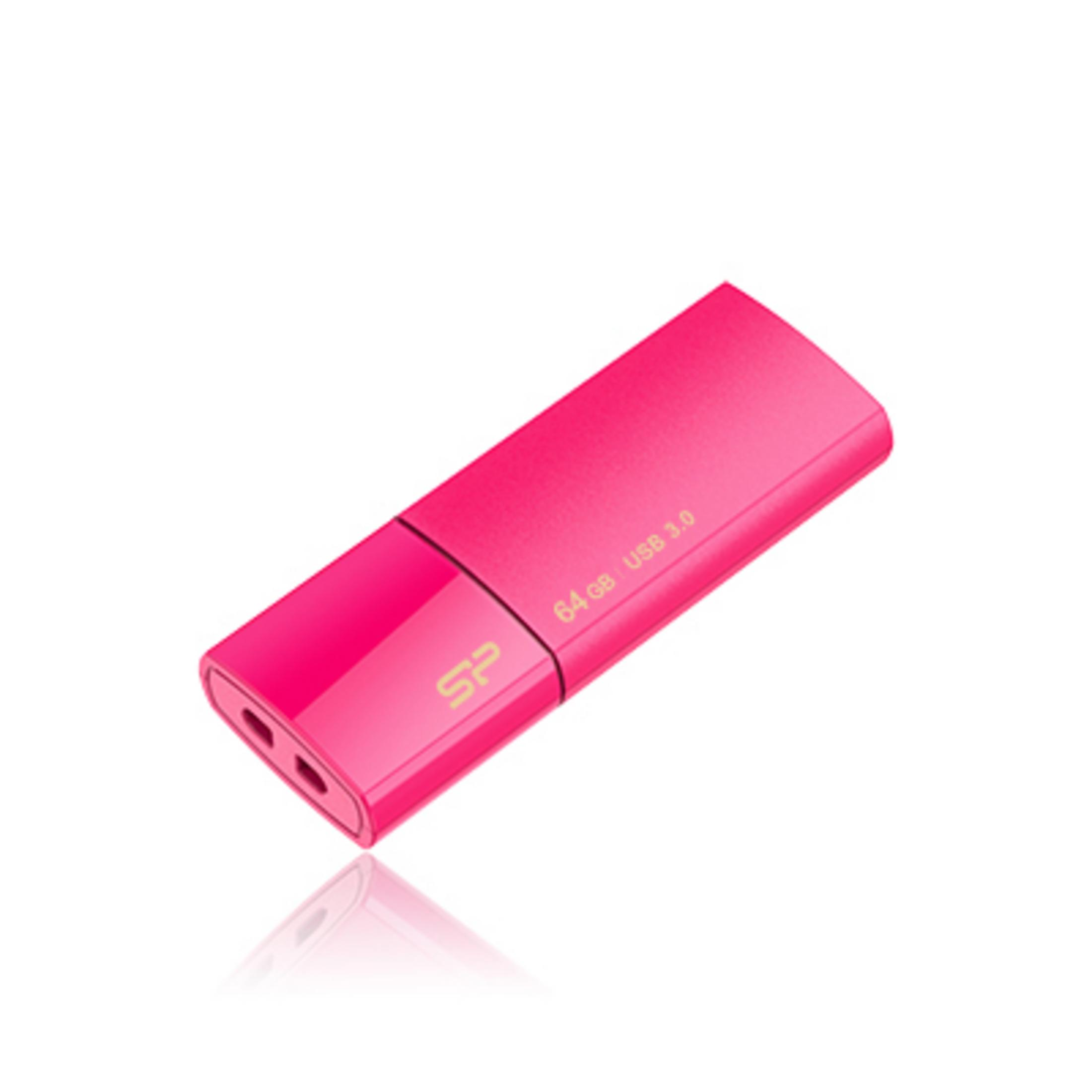 Una chiavetta USB rosa da 64 GB, USB 3.0 con logo SP.