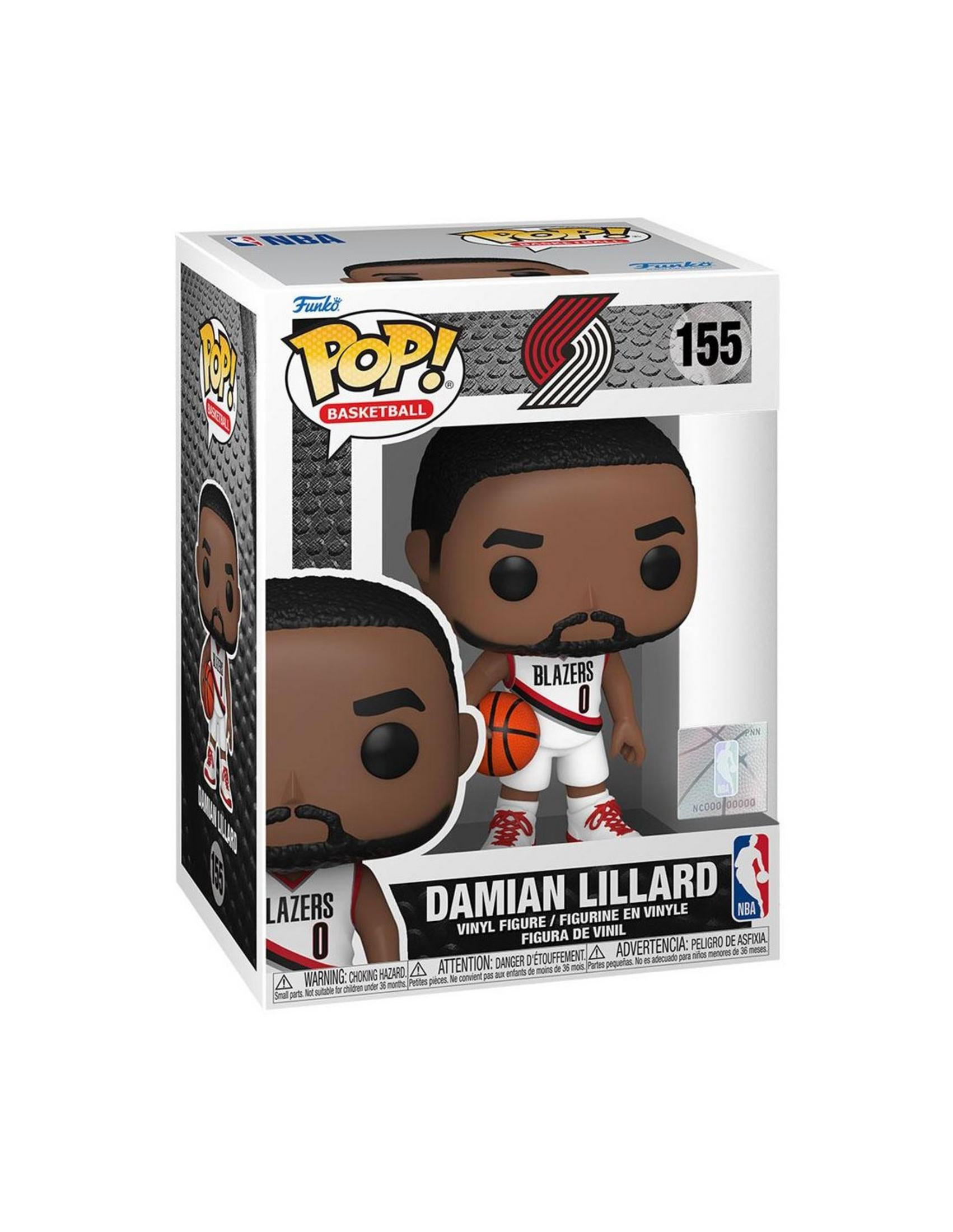 Funko Pop!-Figur von Damian Lillard in einem Portland Trail Blazers-Trikot mit Ball.