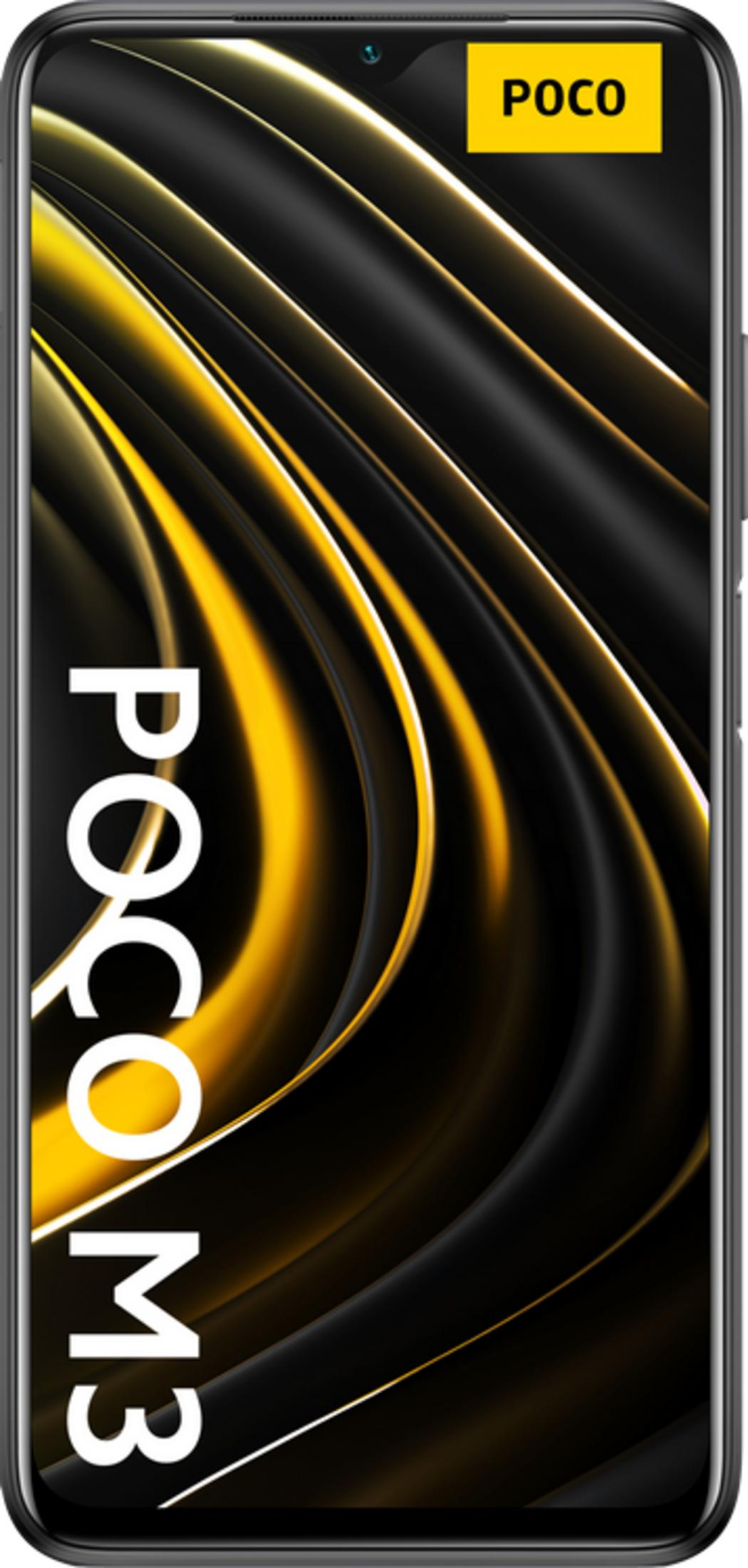 Ein schwarzes Smartphone mit gelben Akzenten und dem Poco-Logo.