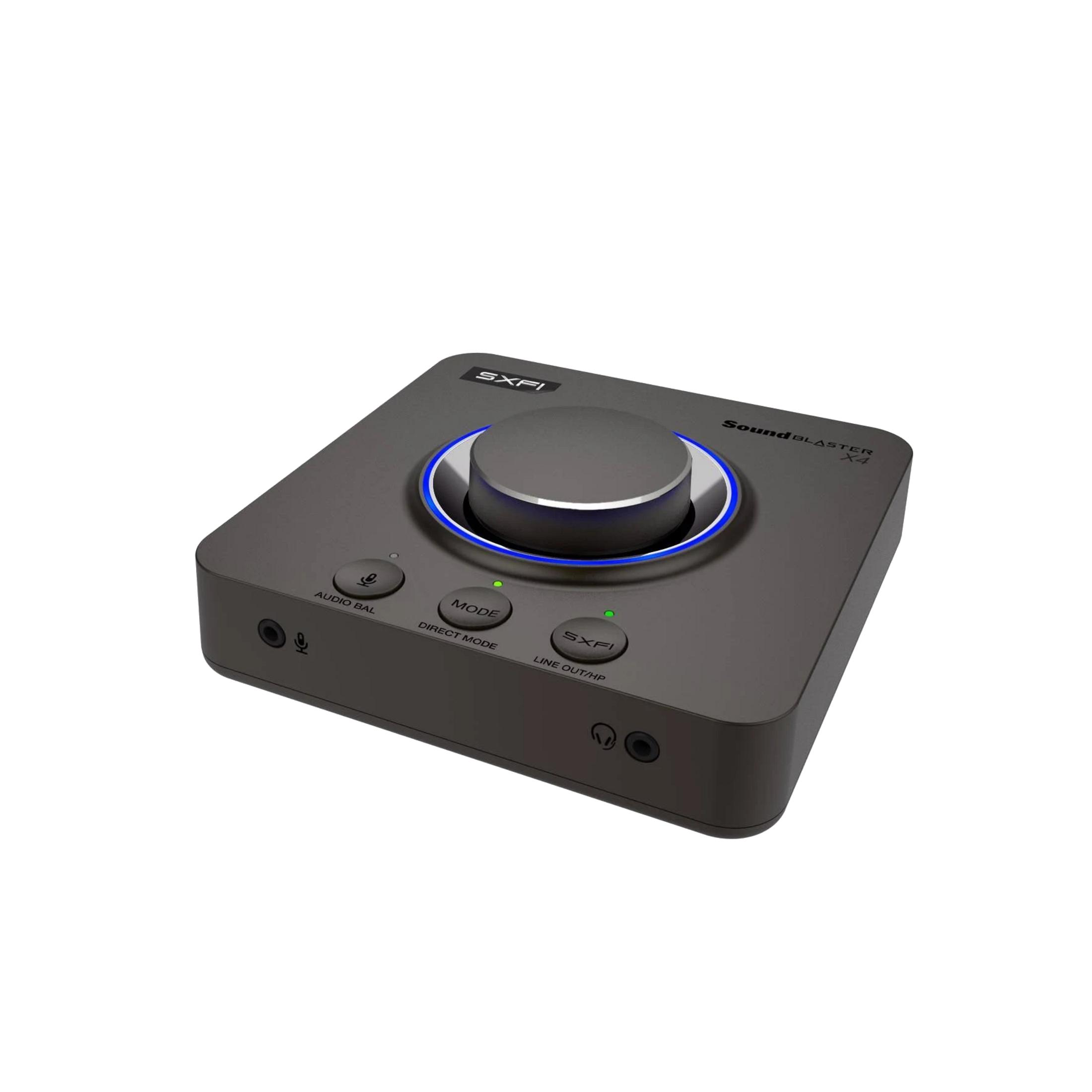 Interfaccia audio grigio scuro con manopola, pulsanti e porte.