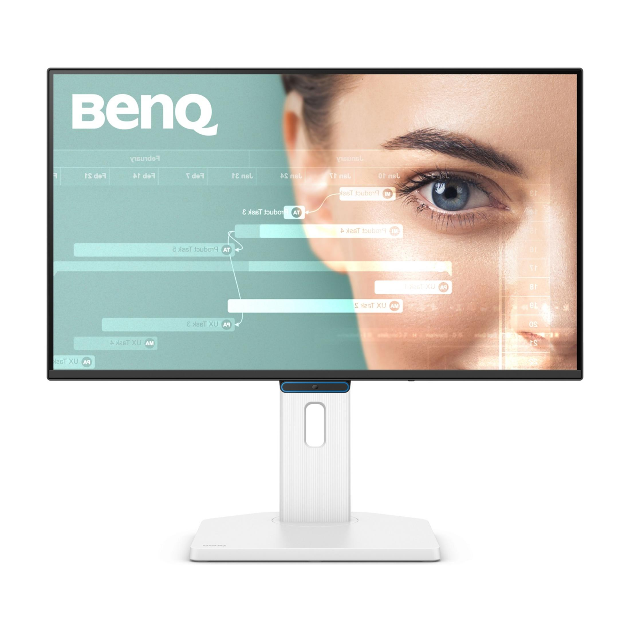 Un monitor con un ojo y logo BenQ. Gráficos en pantalla.