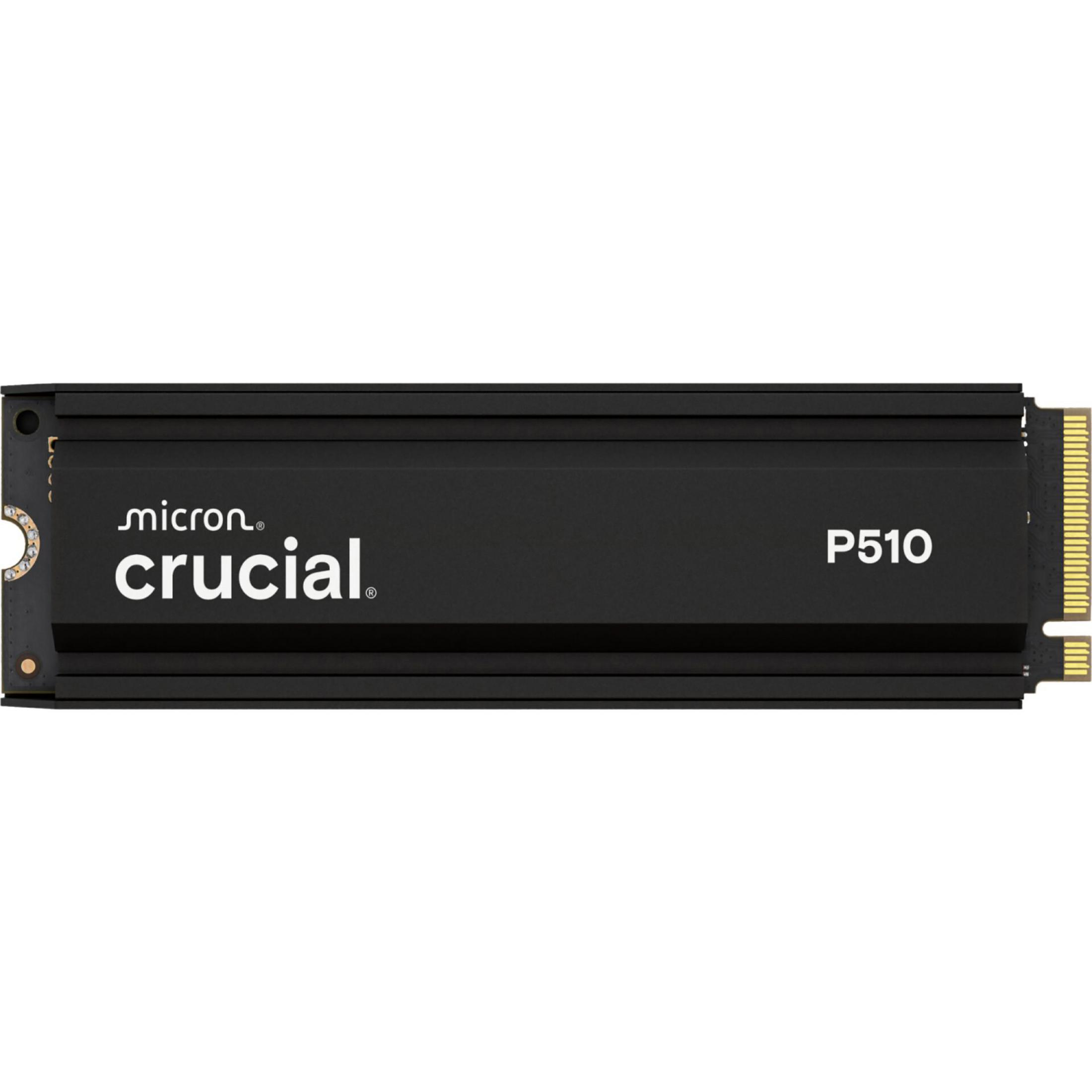 SSD Crucial P510 nera con logo Micron e pin dorati.