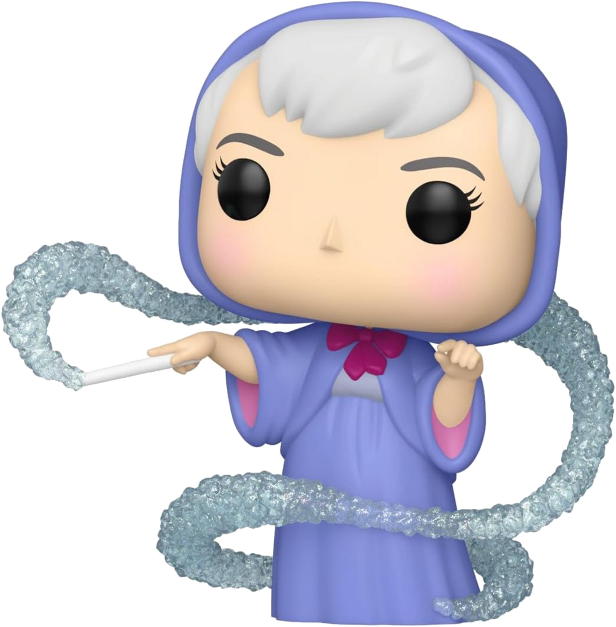 Una figura Funko Pop della Fata Madrina con bacchetta e velo scintillante.