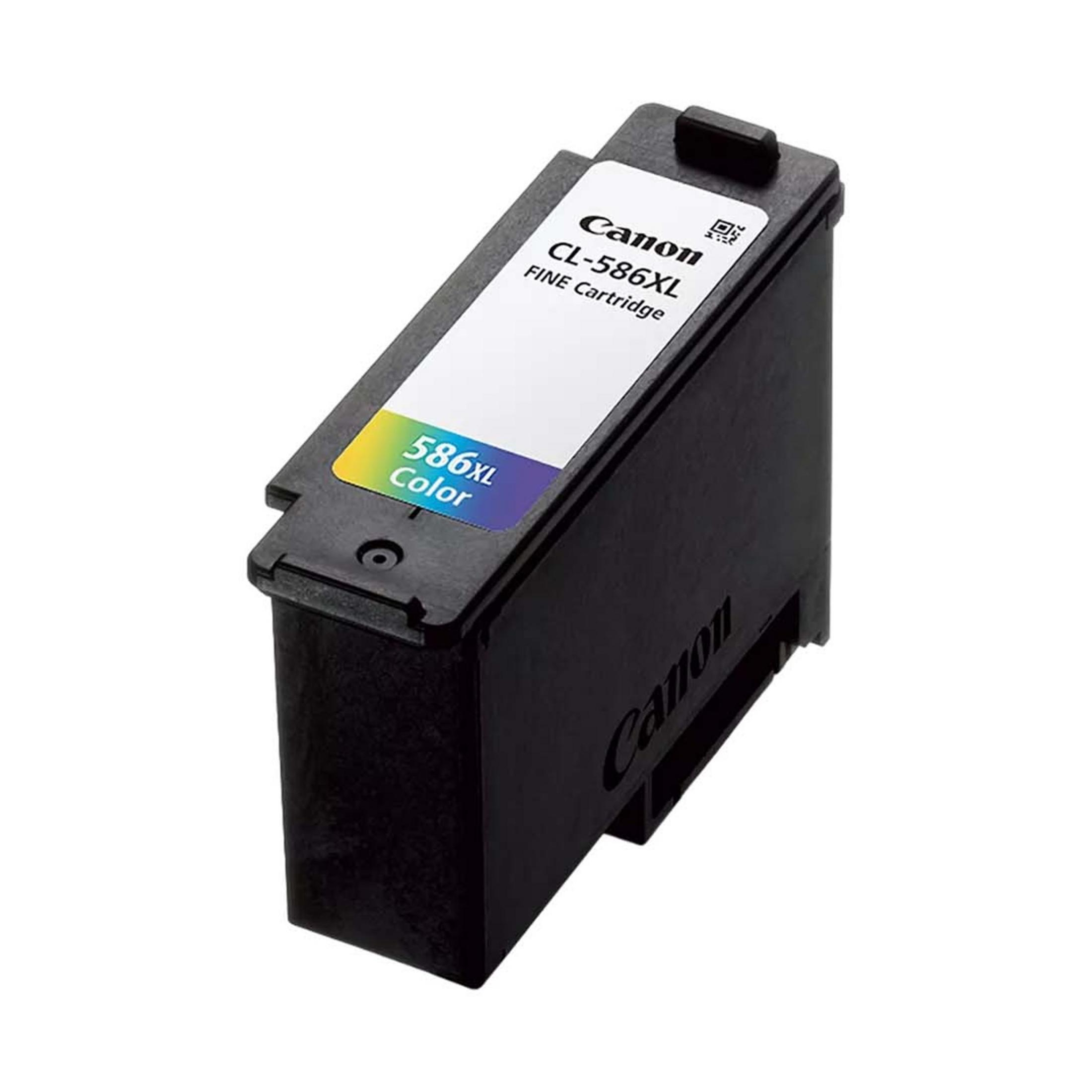 Zwarte Canon CL-586XL inktcartridge met kleurverlooplabel.