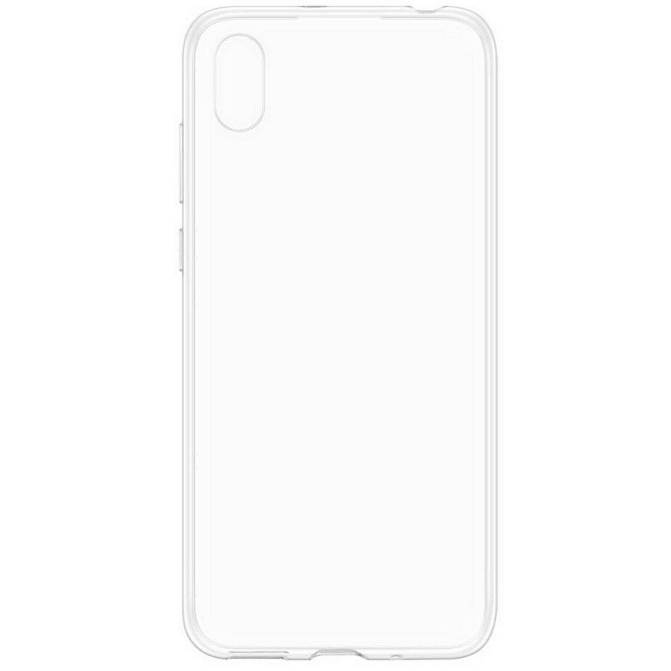 Una custodia trasparente in gomma per telefono su sfondo bianco.