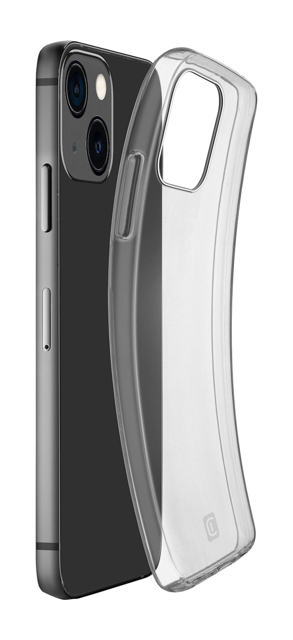 Una custodia trasparente per telefono accanto a uno smartphone scuro.